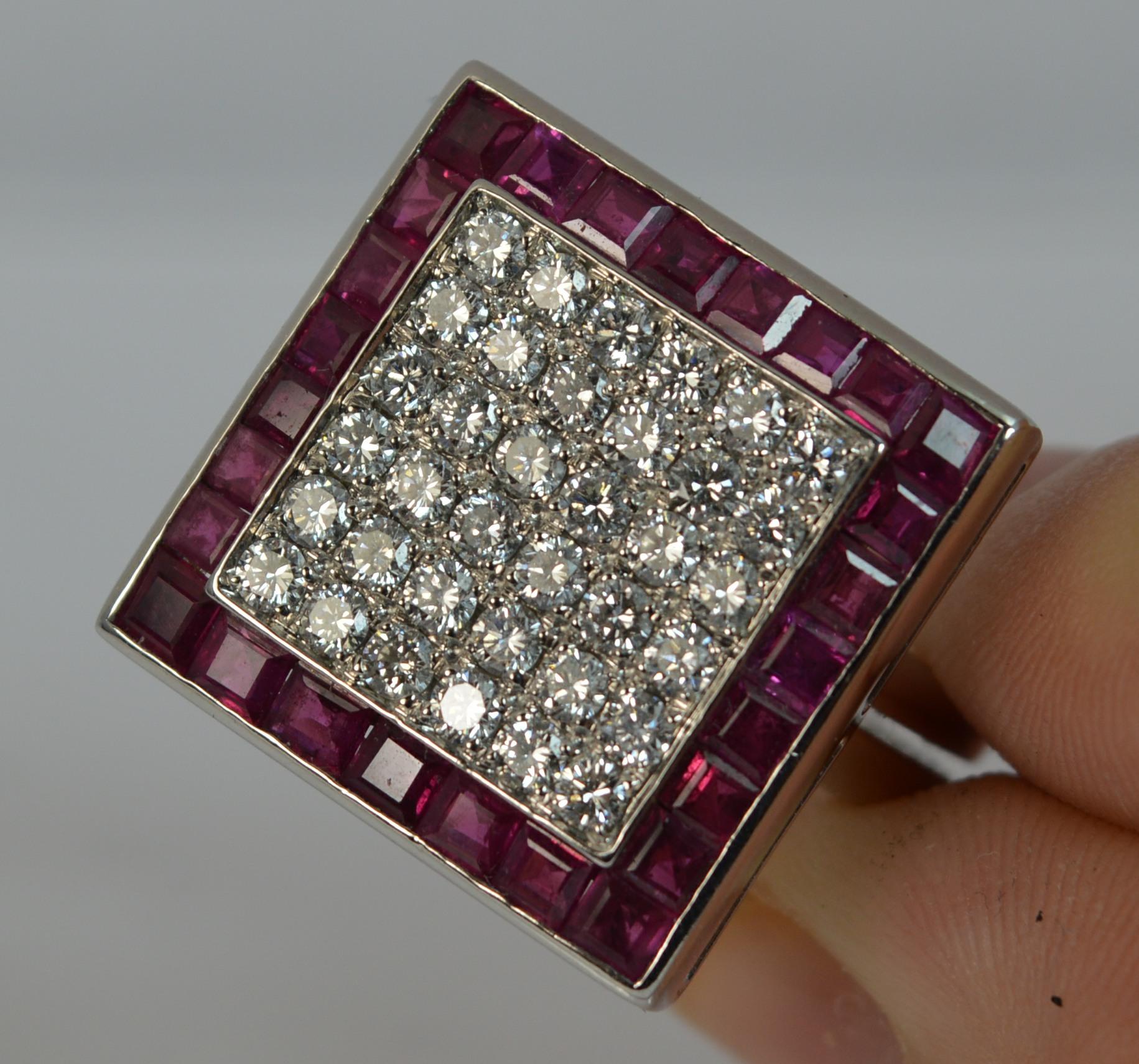 Large Art Deco Diamond Ruby 18 Carat White Gold Cluster Ring 8