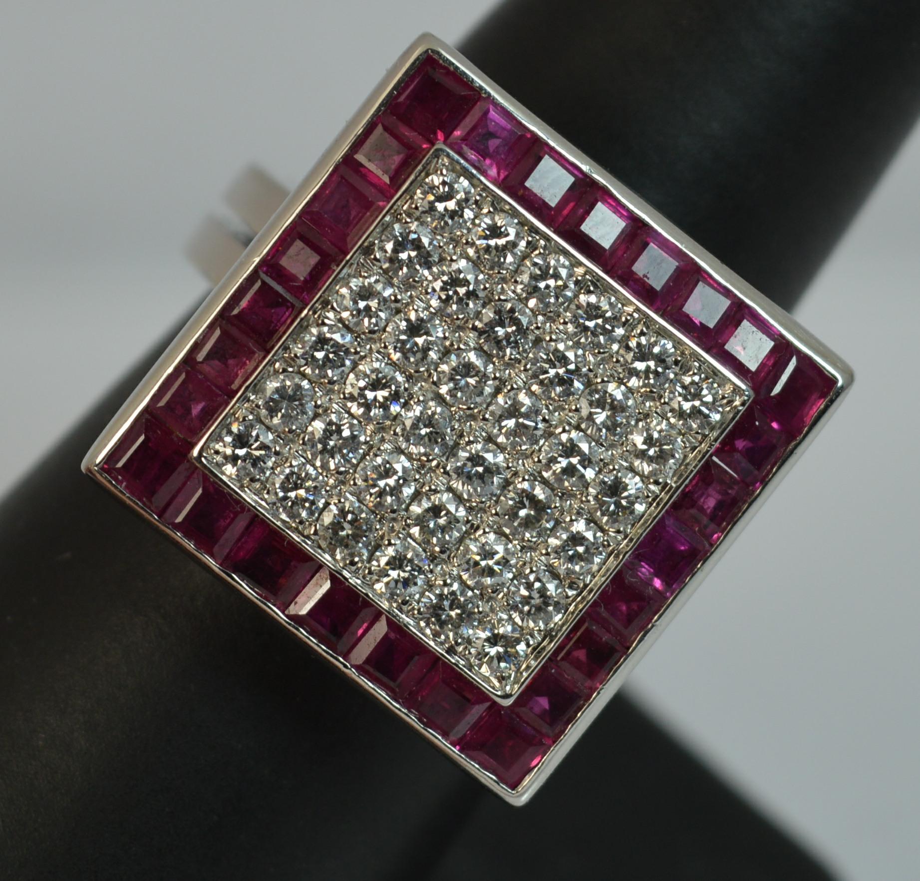 Large Art Deco Diamond Ruby 18 Carat White Gold Cluster Ring 9