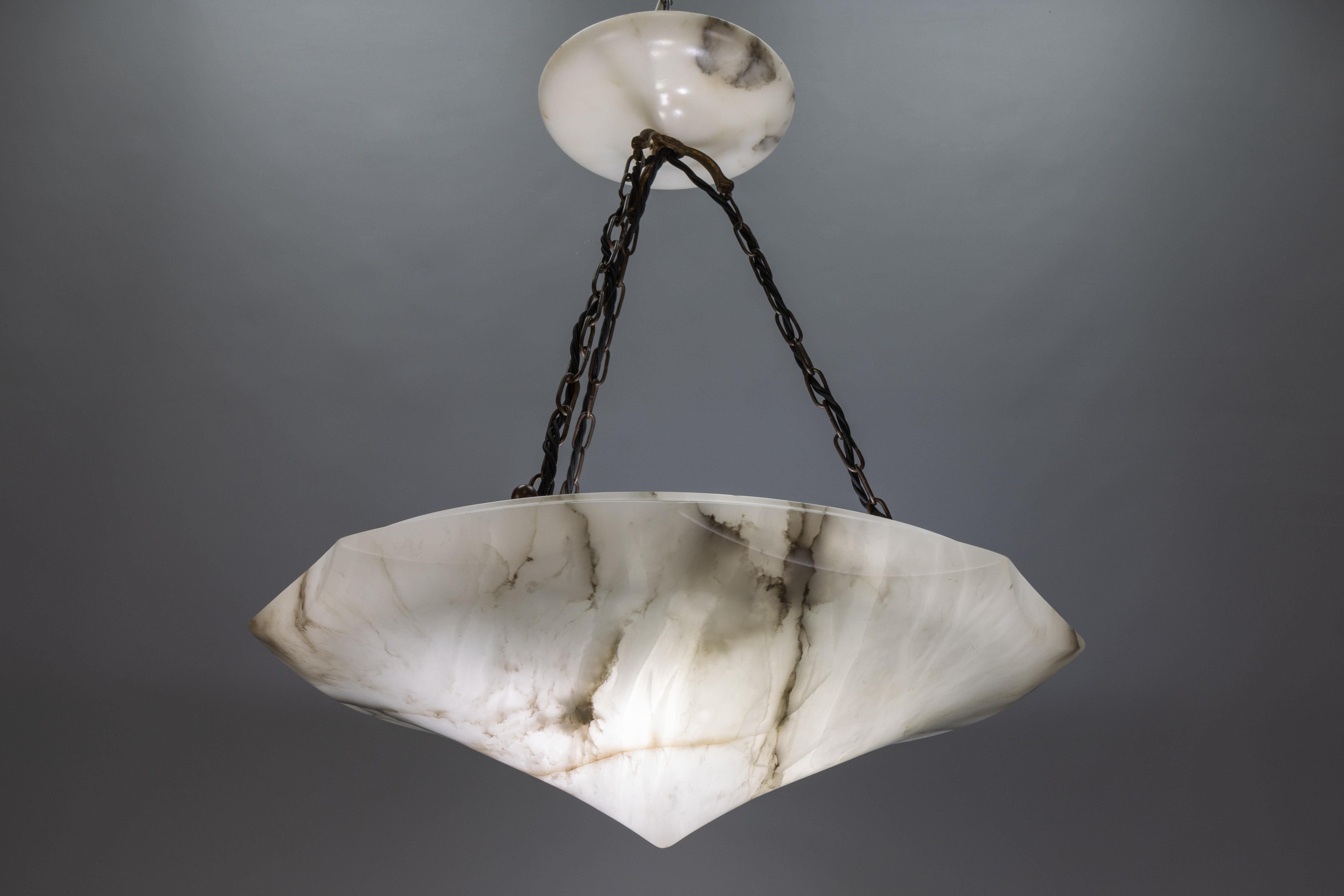 Large Art Deco Diamond-Shaped White Alabaster Pendant Light Fixture ...