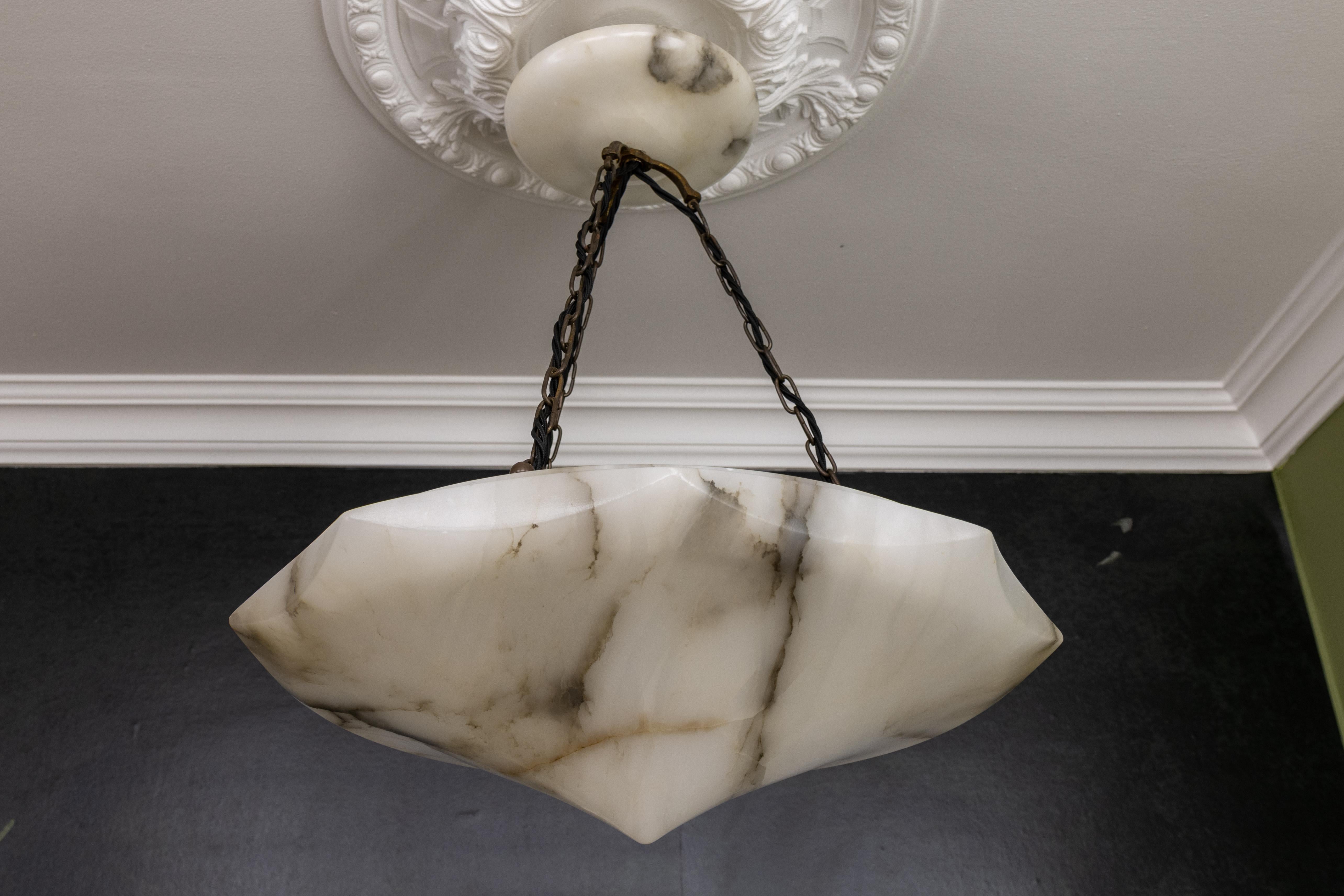 Large Art Deco Diamond-Shaped White Alabaster Pendant Light Fixture ...