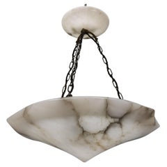 Antique Large Art Deco Diamond-Shaped White Alabaster Pendant Light Fixture, 1920