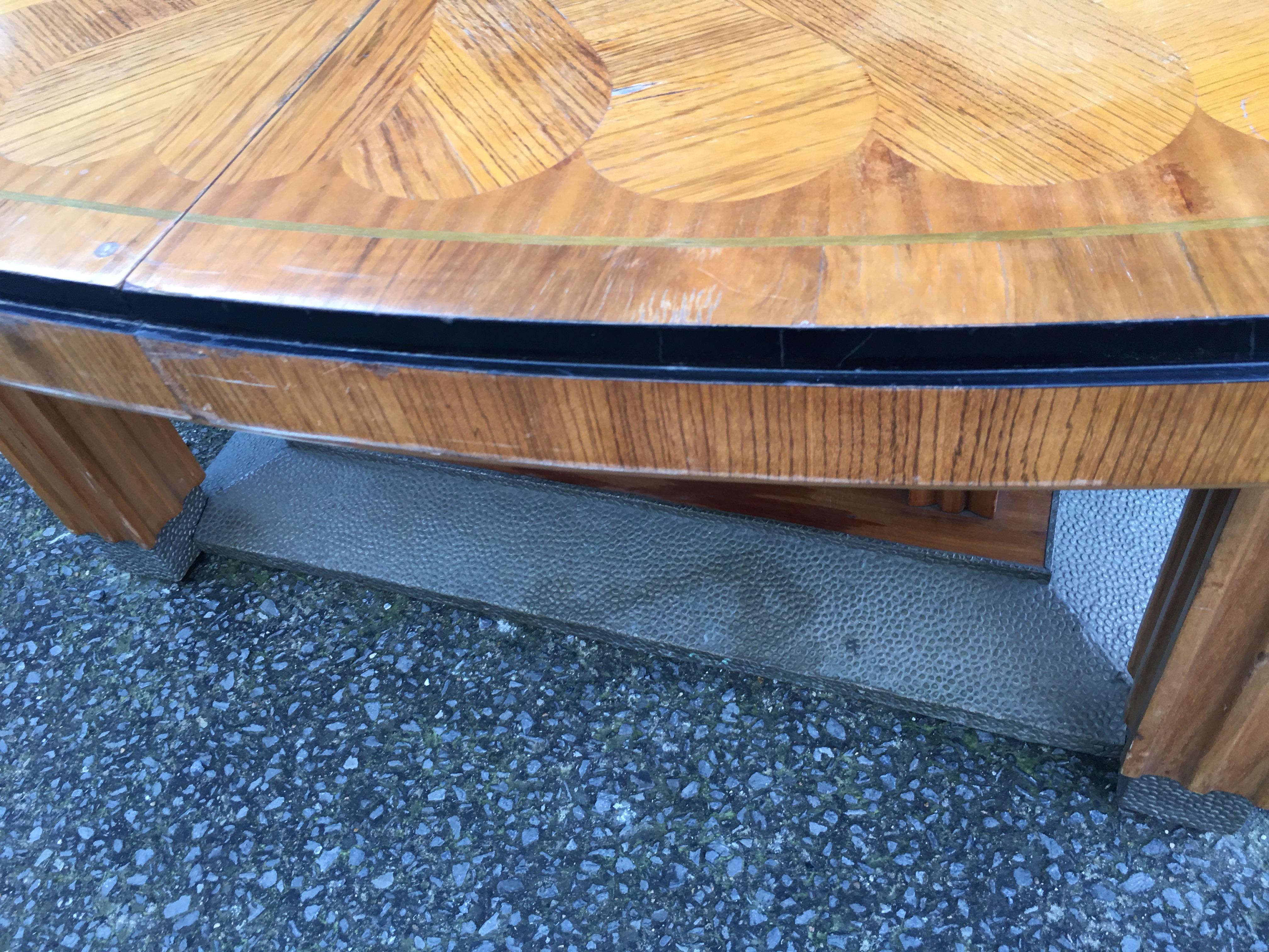 Metal Large Art Deco Dining Table with Marquetry Design on the Top, circa 1925-1930 For Sale