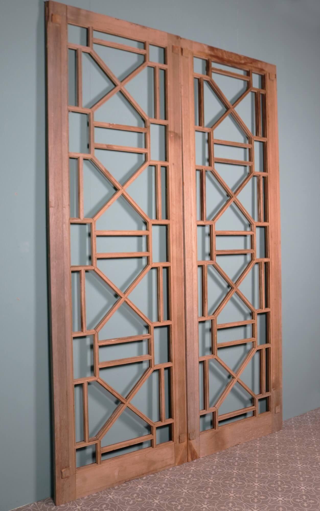Wood Large Art Deco Double Doors or Geometric Screen Panels For Sale