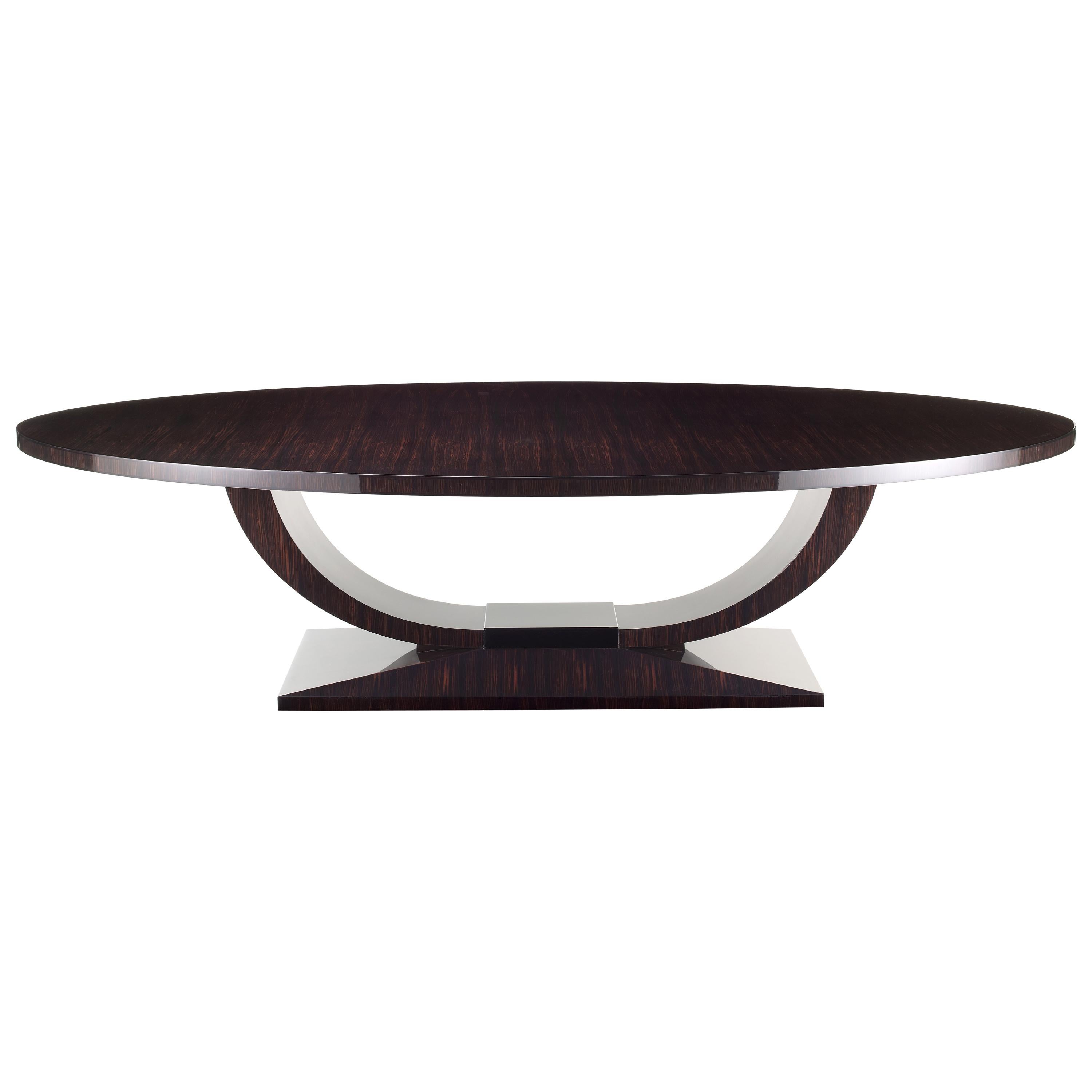Table de salle à manger elliptique "Ovington" de style Art Déco en bois d'ébène de Macassar Brown