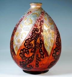 Large Art Déco Enamel Vase 'Volants Et Dentelles', Camille Fauré, France 1925/30