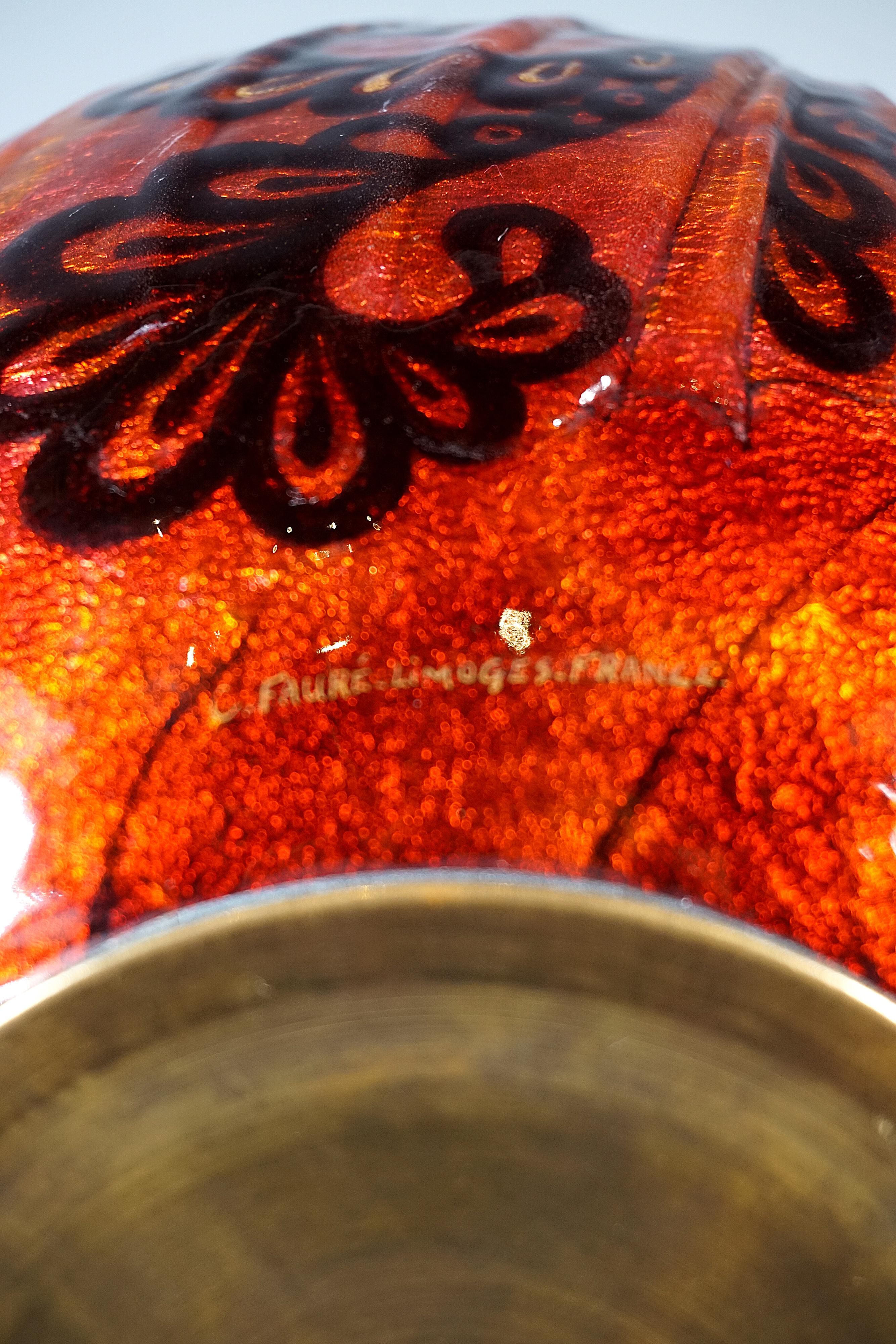 Große Art Déco-Emaille-Vase 'Volants Et Dentelles', Camille Fauré, Frankreich 1925/30 (Frühes 20. Jahrhundert) im Angebot