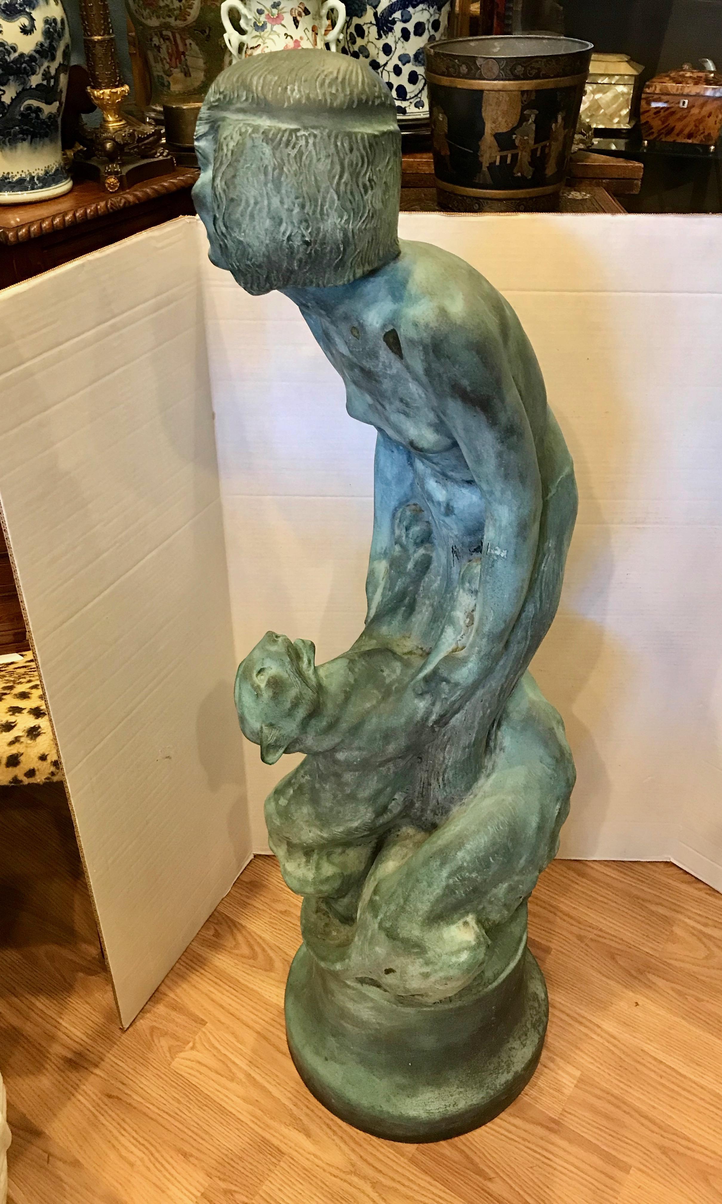 Large Art Deco Era Bronze Figural Group of a Girl with Two Panthers  In Good Condition In West Palm Beach, FL