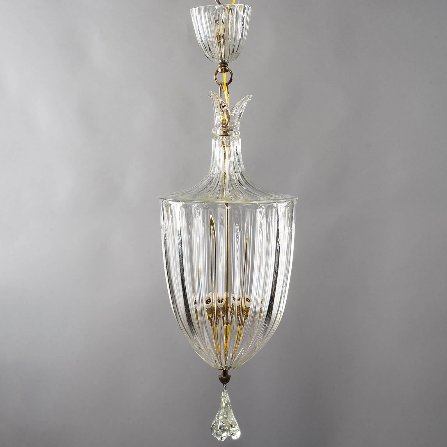Large Art Deco Era Murano Glass Lantern Attributed to Barovier and Toso 5
