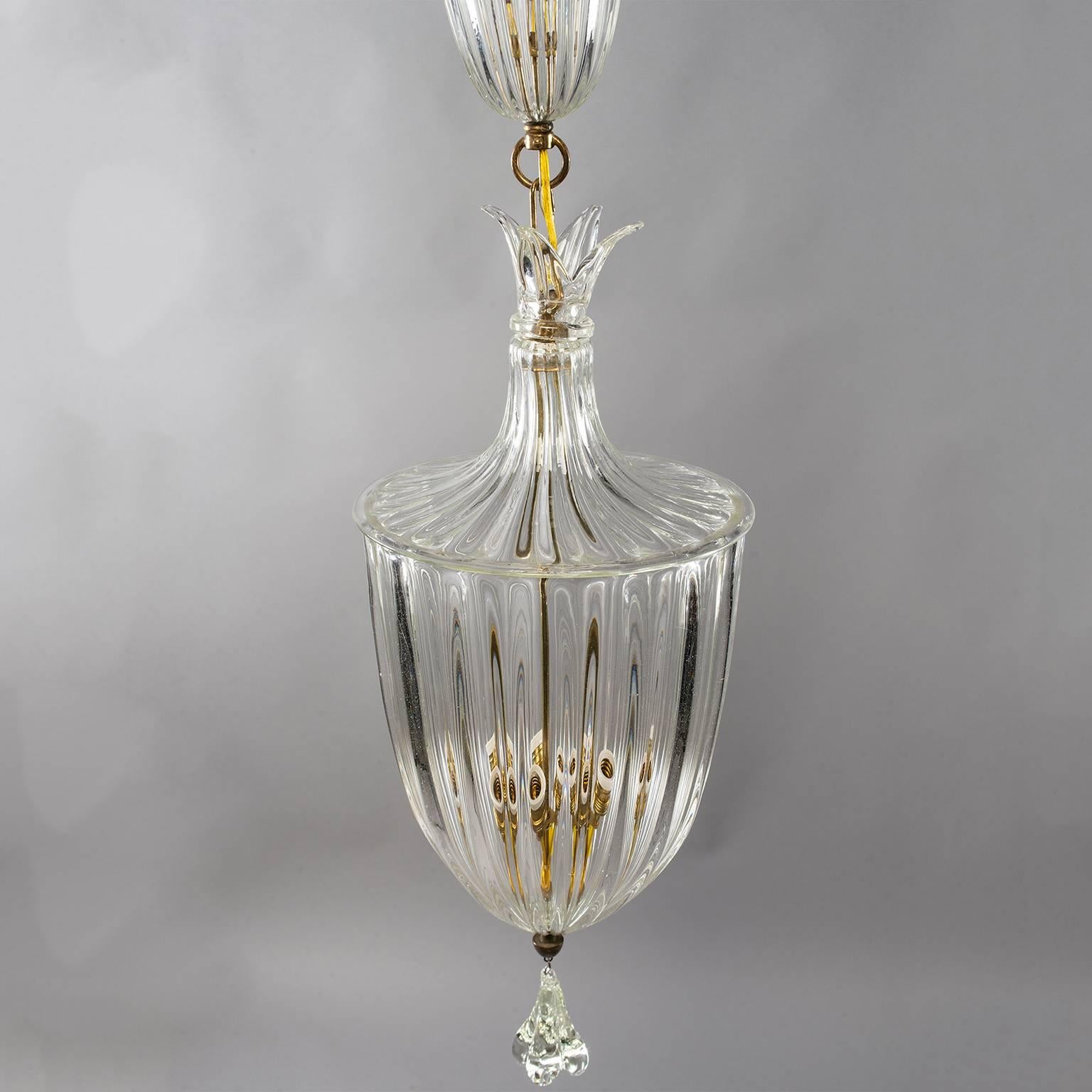 Large Art Deco Era Murano Glass Lantern Attributed to Barovier and Toso In Excellent Condition In Troy, MI