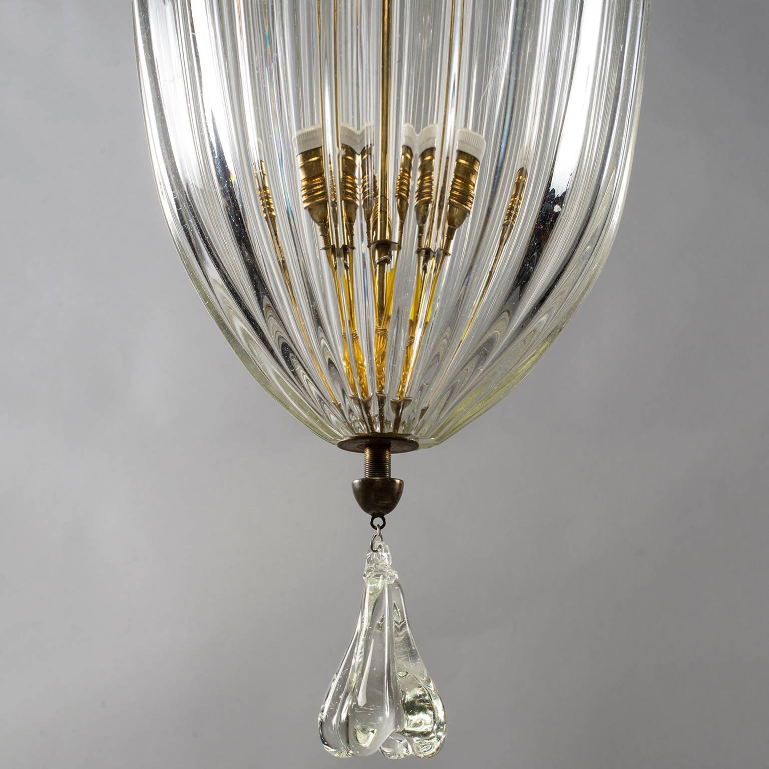 Large Art Deco Era Murano Glass Lantern Attributed to Barovier and Toso 2