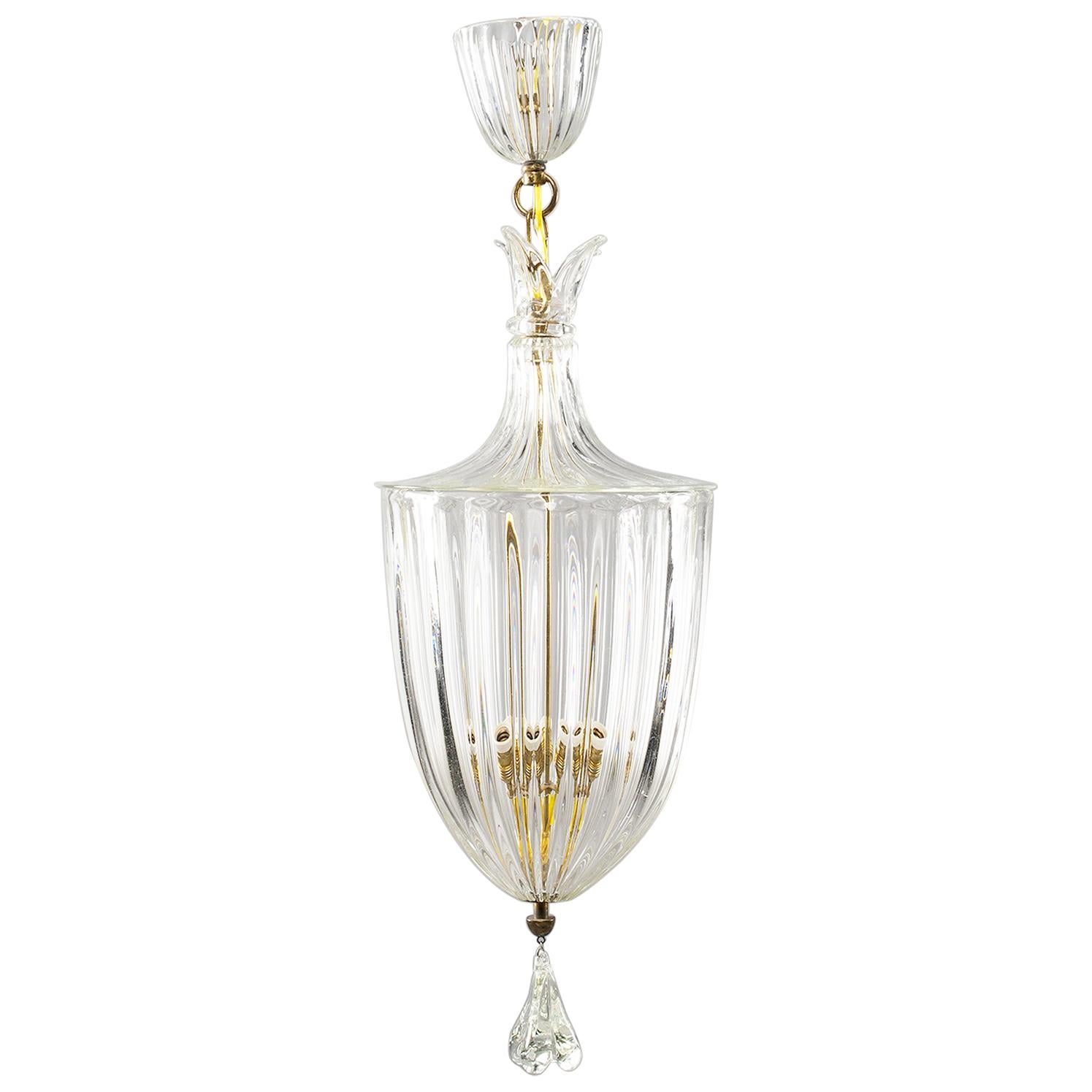 Large Art Deco Era Murano Glass Lantern Attributed to Barovier and Toso