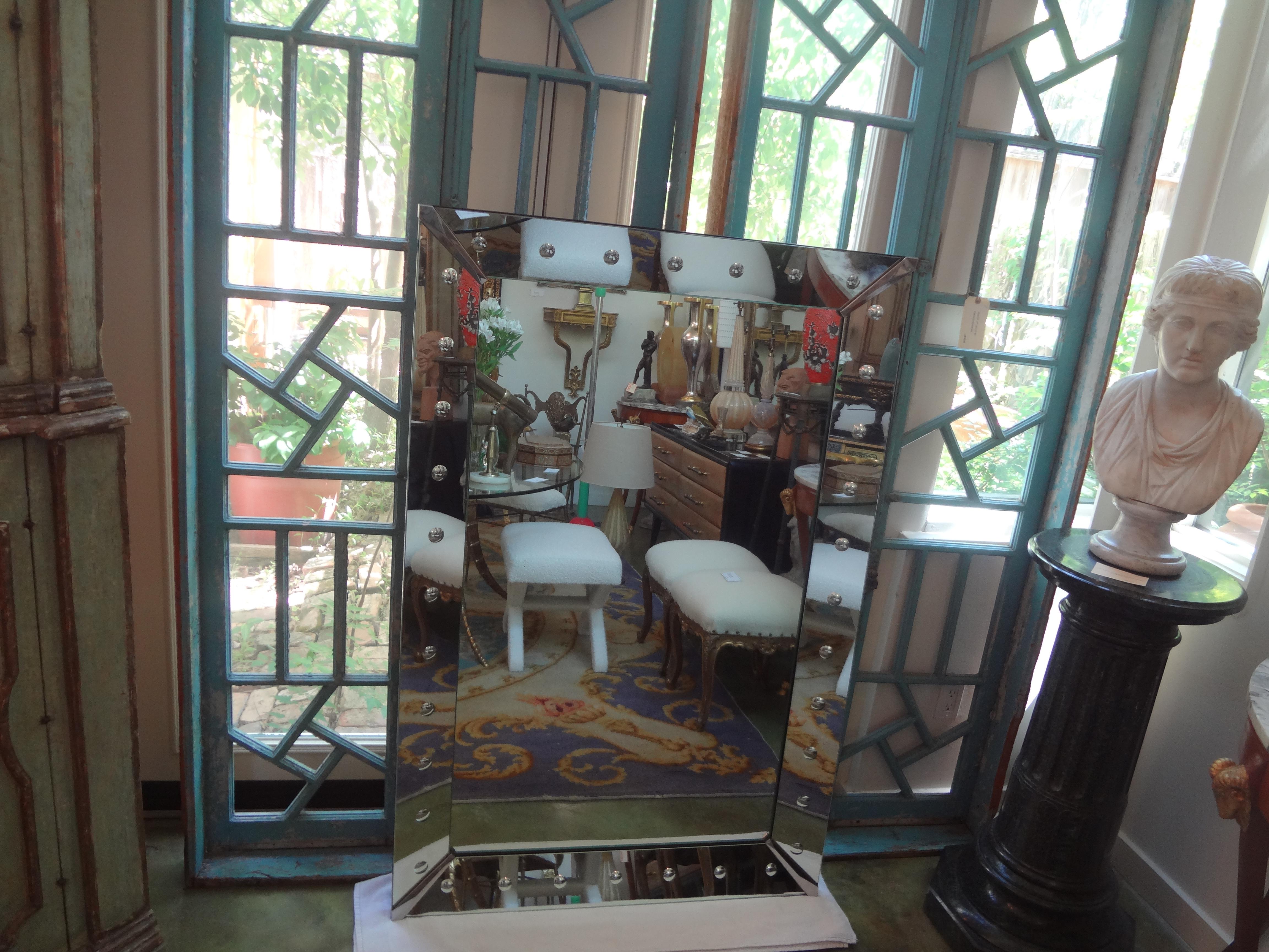 Großer Art Deco geätzter Bullseye Spiegel im venezianischen Stil im Angebot 5