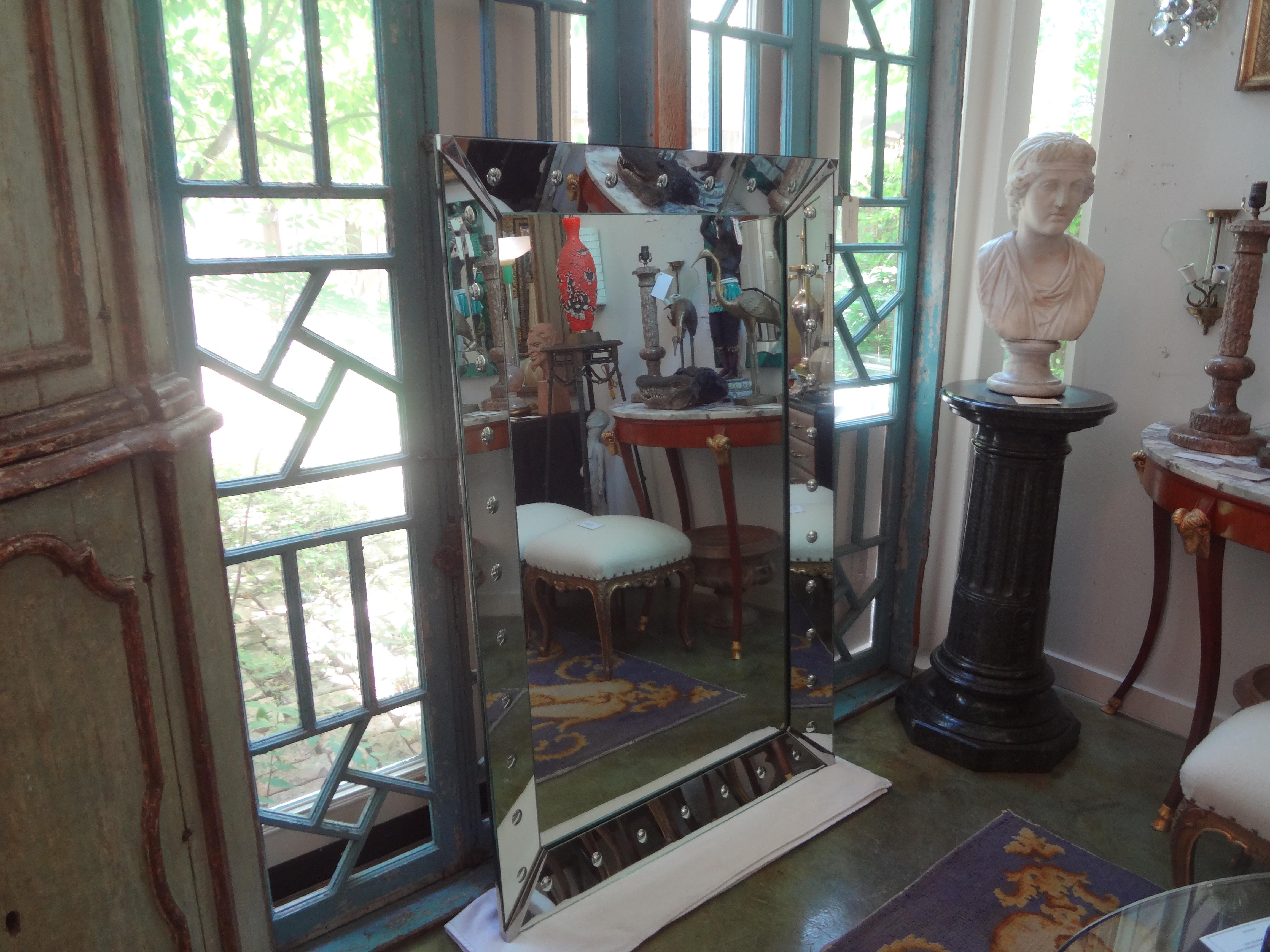 Großer Art Deco geätzter Bullseye Spiegel im venezianischen Stil im Angebot 6