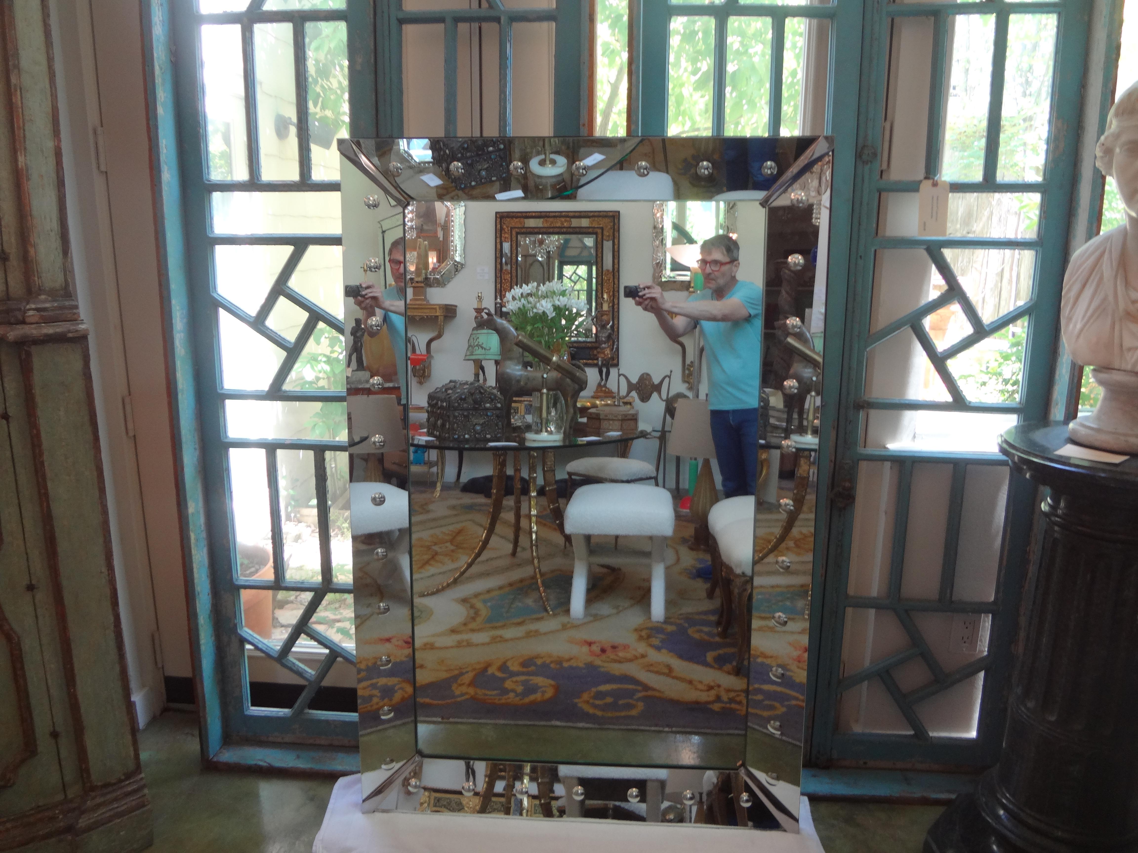 Hollywood Regency Large Art Deco Etched Bullseye Venetian Style Mirror For Sale