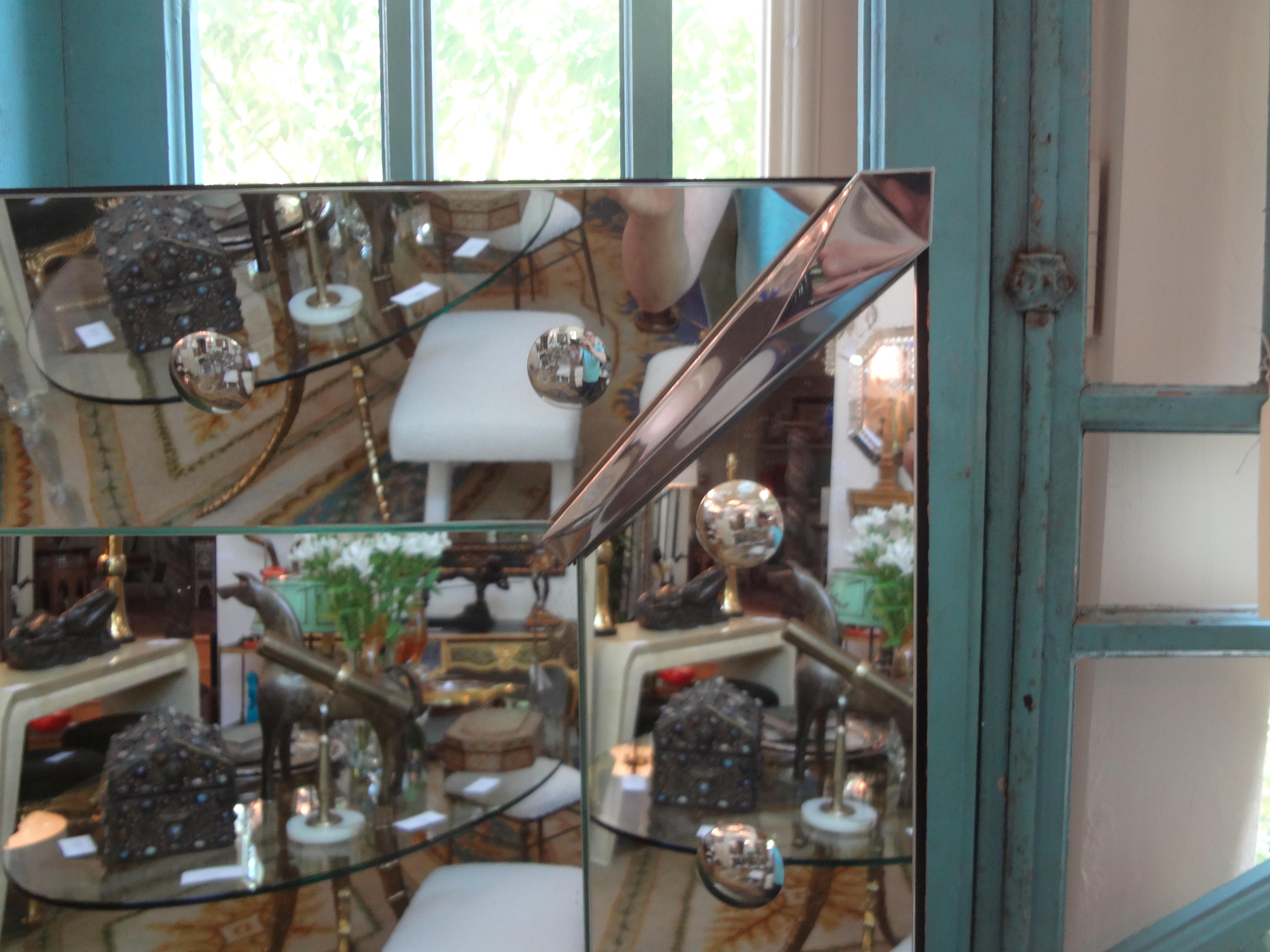 Italian Large Art Deco Etched Bullseye Venetian Style Mirror For Sale