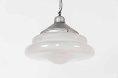 Large Art Deco European Frosted Opaline Glass Pendant Lamp Light, circa 1950