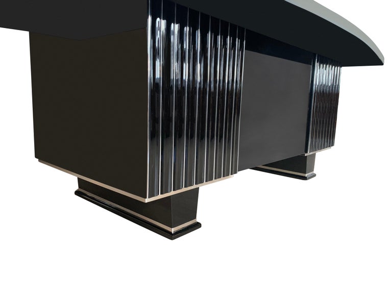 Large Art Deco Executive Desk Black Piano Lacquer And Chrome