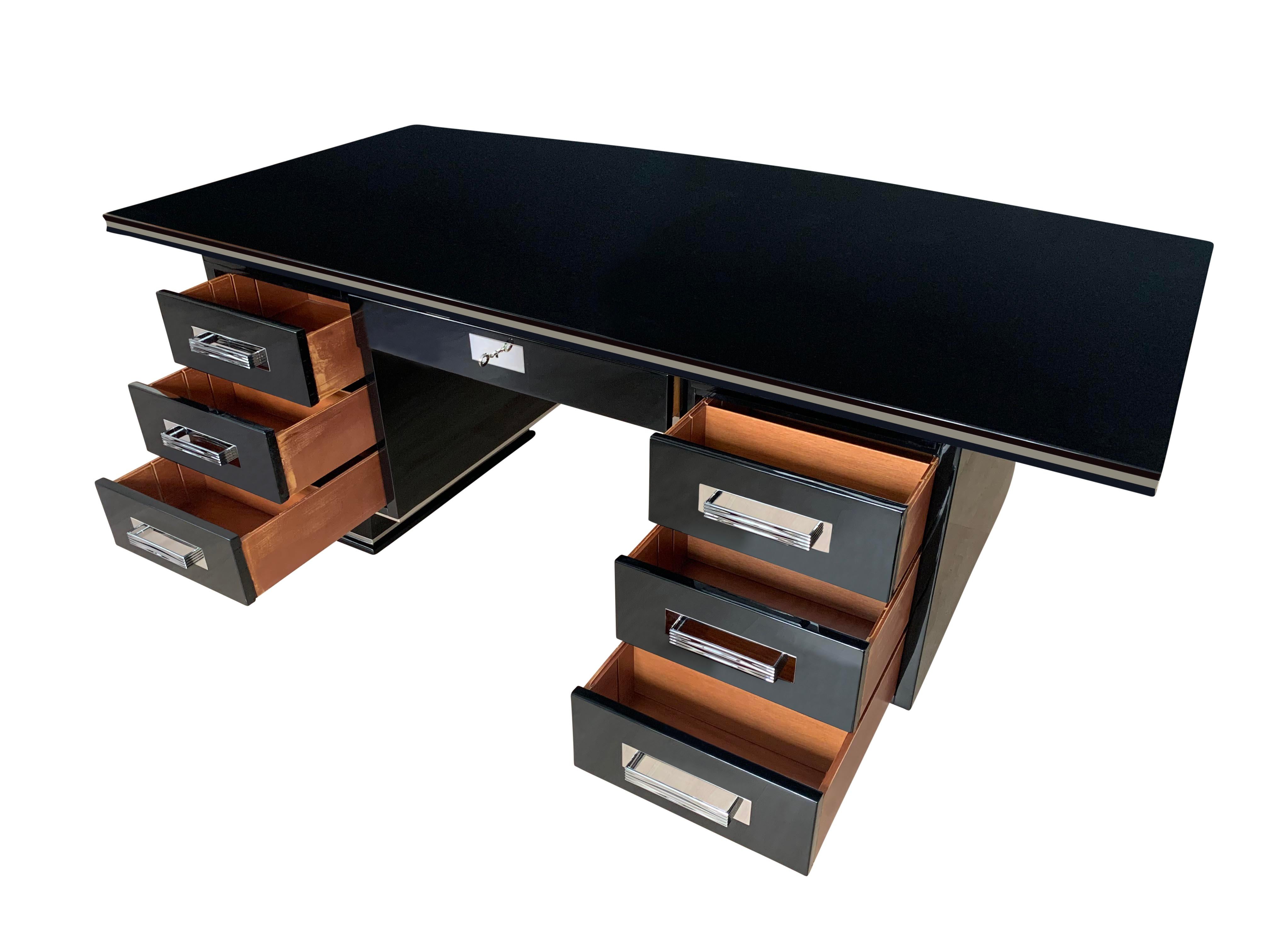 Large Art Deco Executive Desk Black Piano Lacquer And Chrome France Circa 1930 For Sale At 1stdibs
