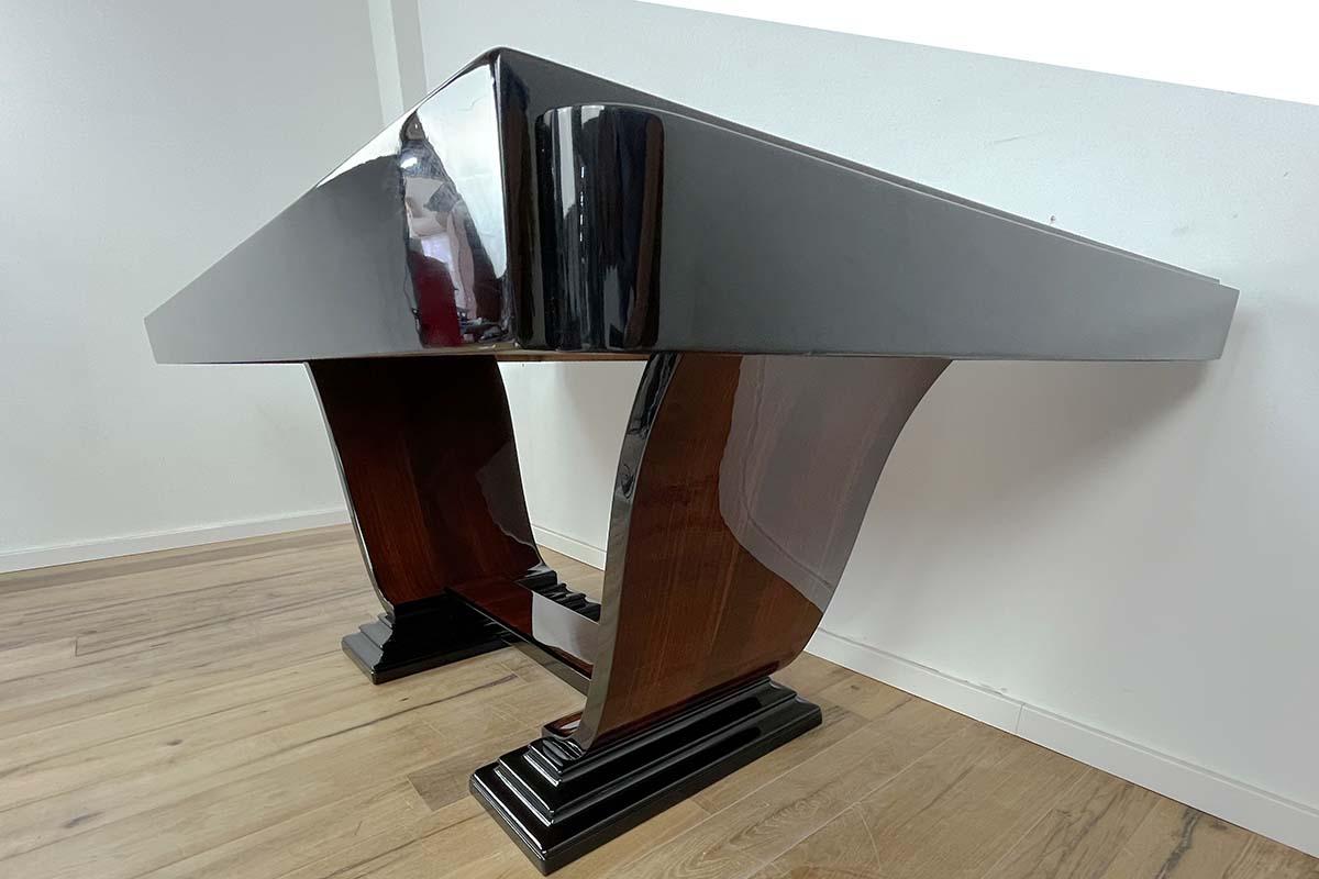 Large Art Deco Extendable Table in Rosewood and Piano Lacquer For Sale 3