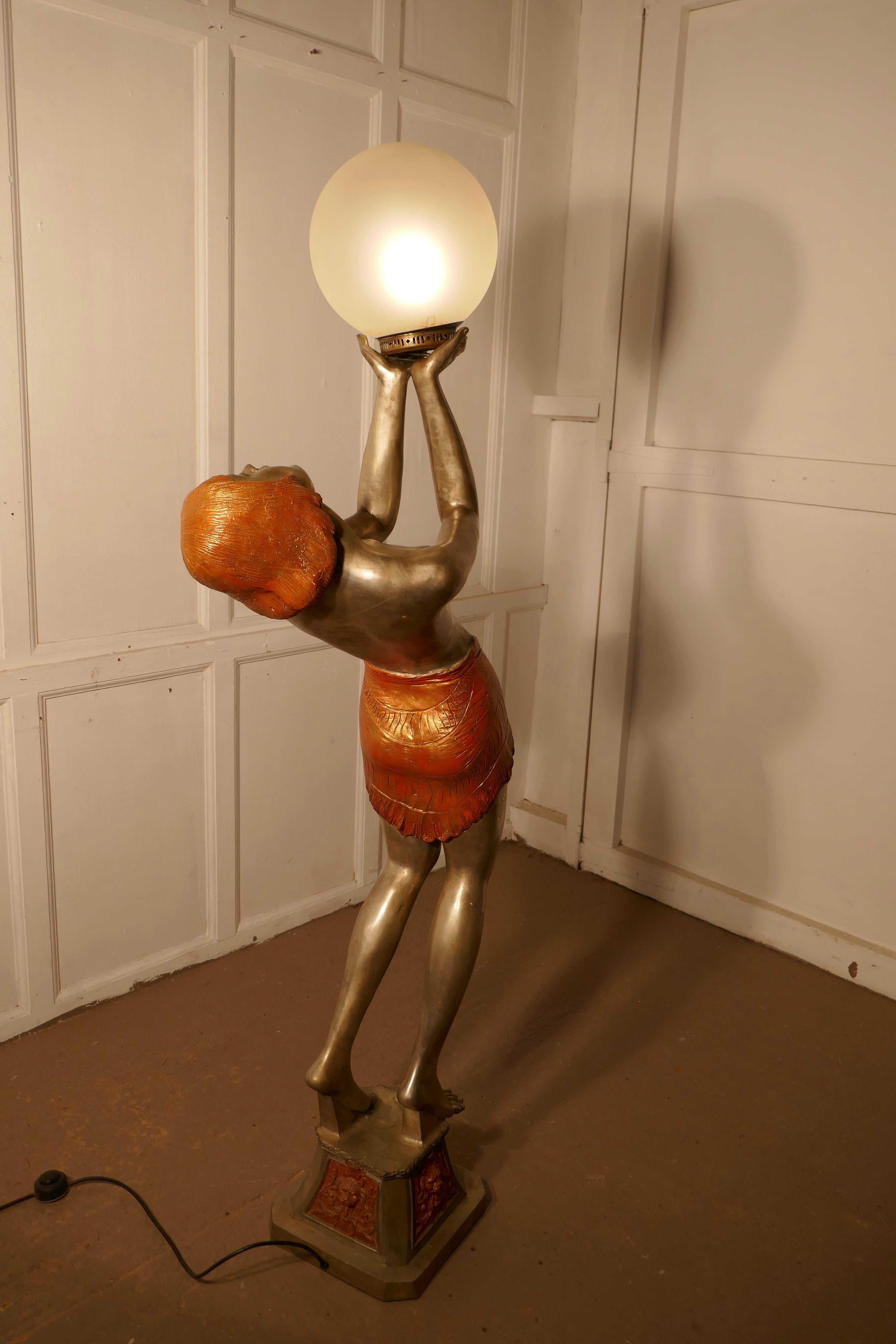 Large Art Deco Female Sculpture Floor Lamp, after Auguste Moreau Signed 5