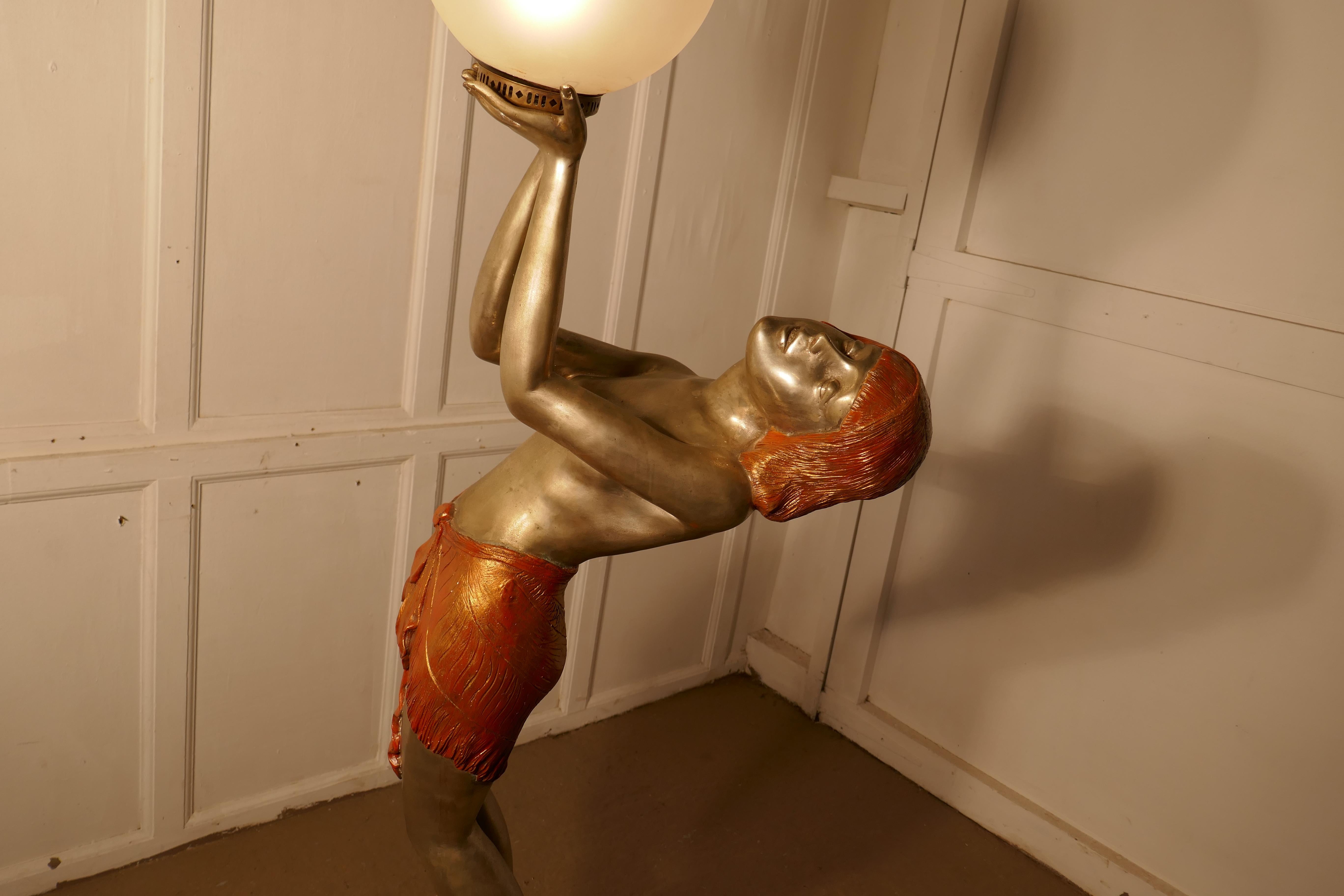 Large Art Deco Female Sculpture Floor Lamp, after Auguste Moreau Signed 8