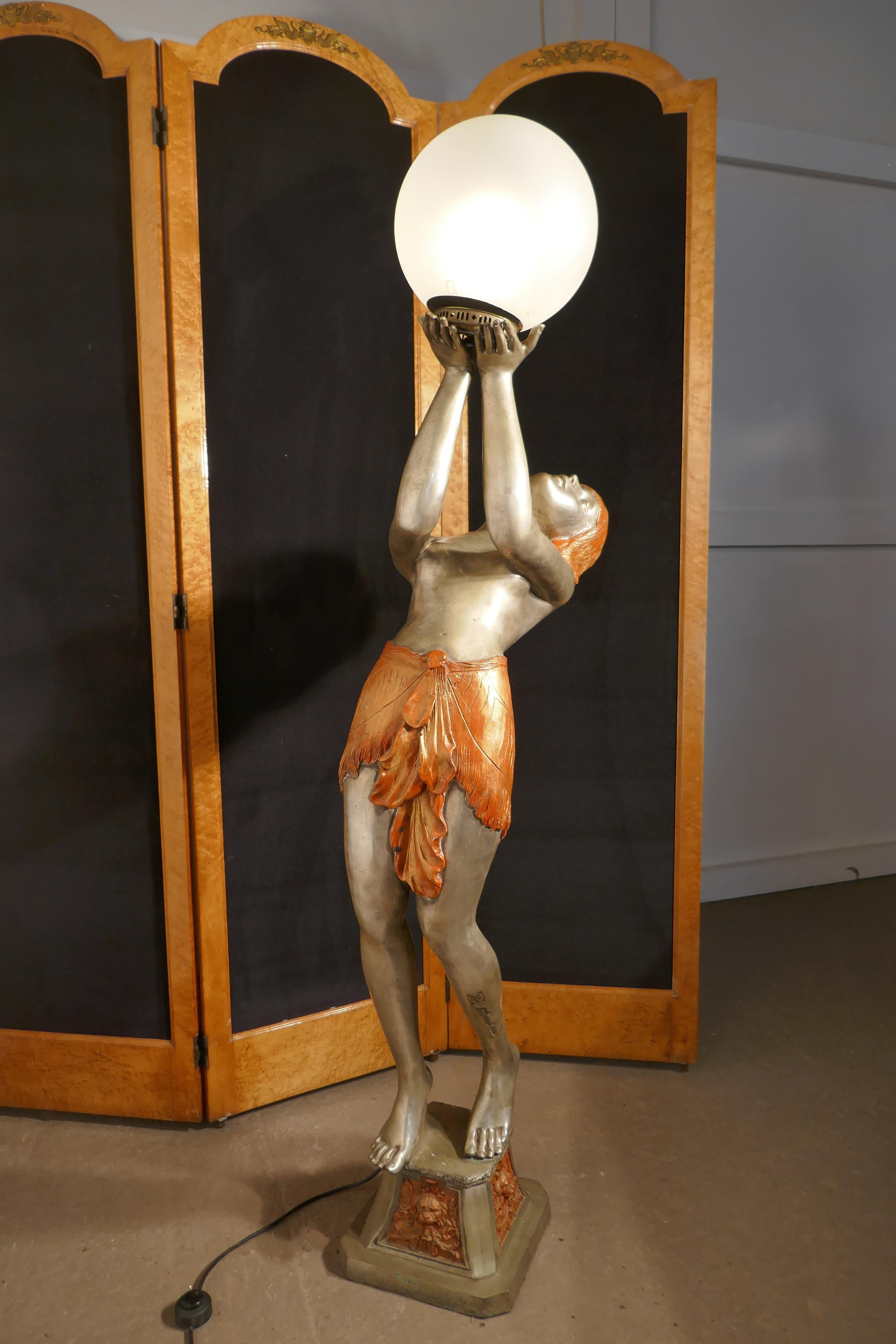 20th Century Large Art Deco Female Sculpture Floor Lamp, after Auguste Moreau Signed