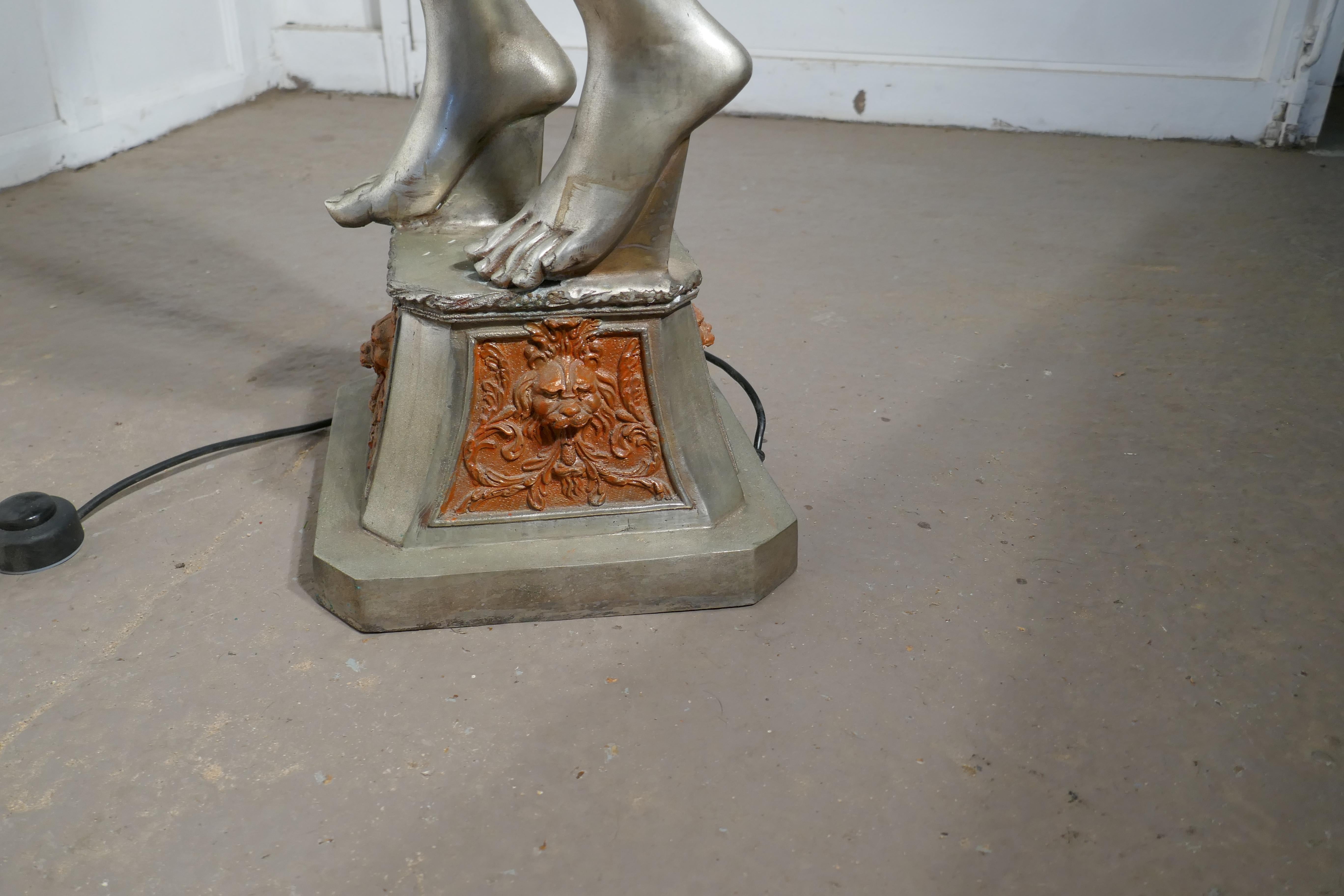 Large Art Deco Female Sculpture Floor Lamp, after Auguste Moreau Signed 1