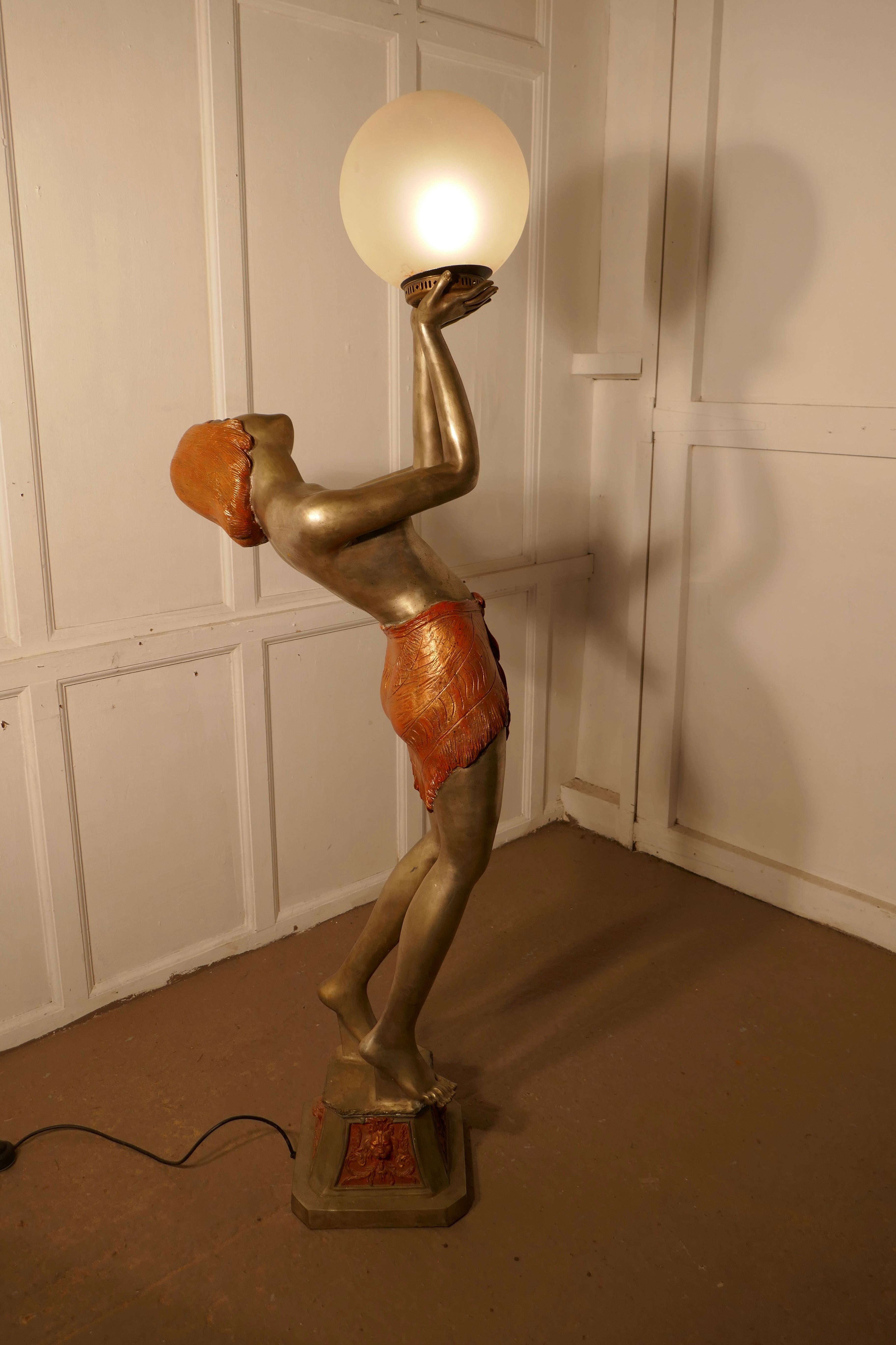 Large Art Deco Female Sculpture Floor Lamp, after Auguste Moreau Signed 4