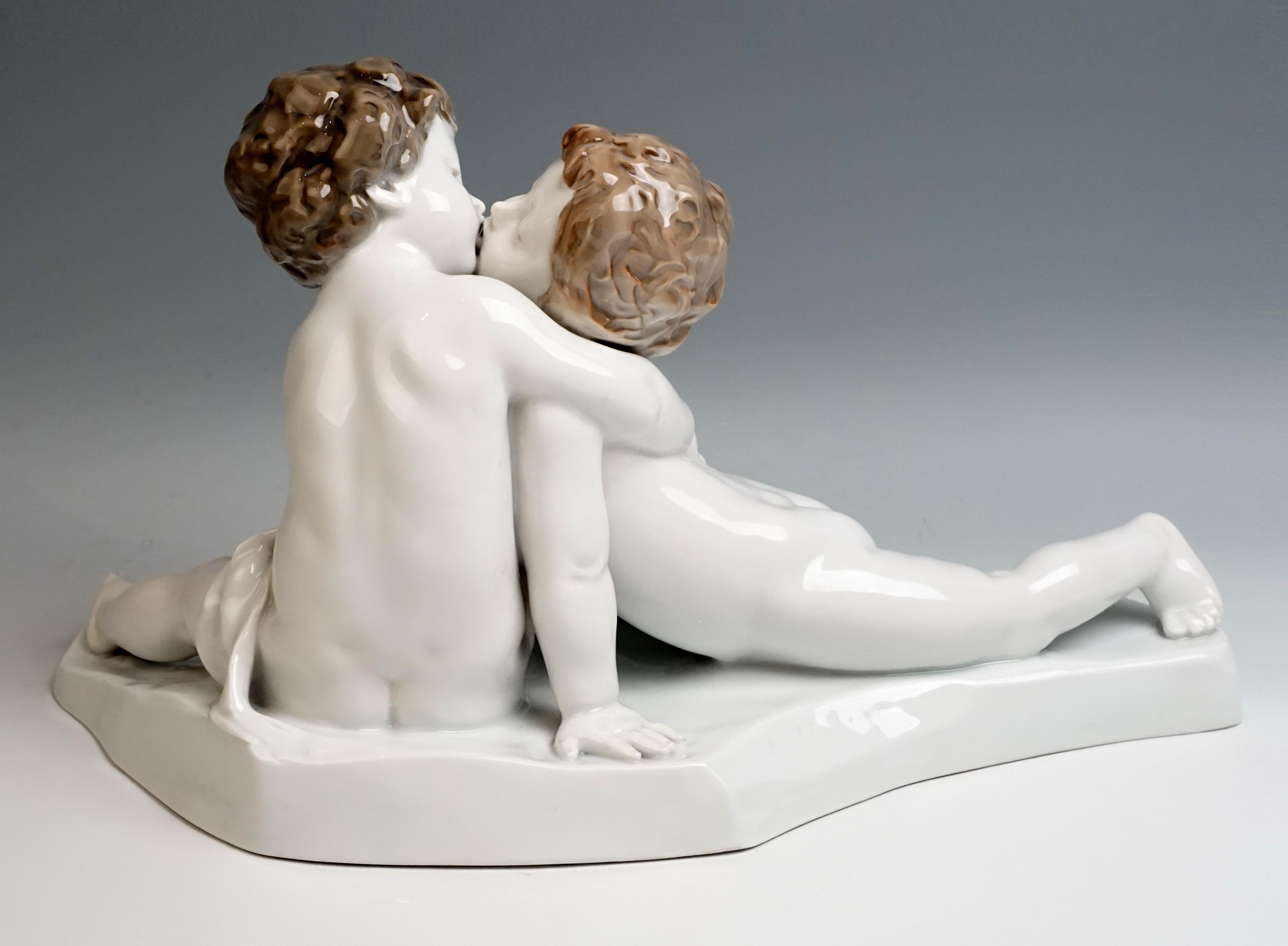 Hand-Painted Large Art Deco Figure Group 'Young Love' by J. Limburg Rosenthal, Germany For Sale