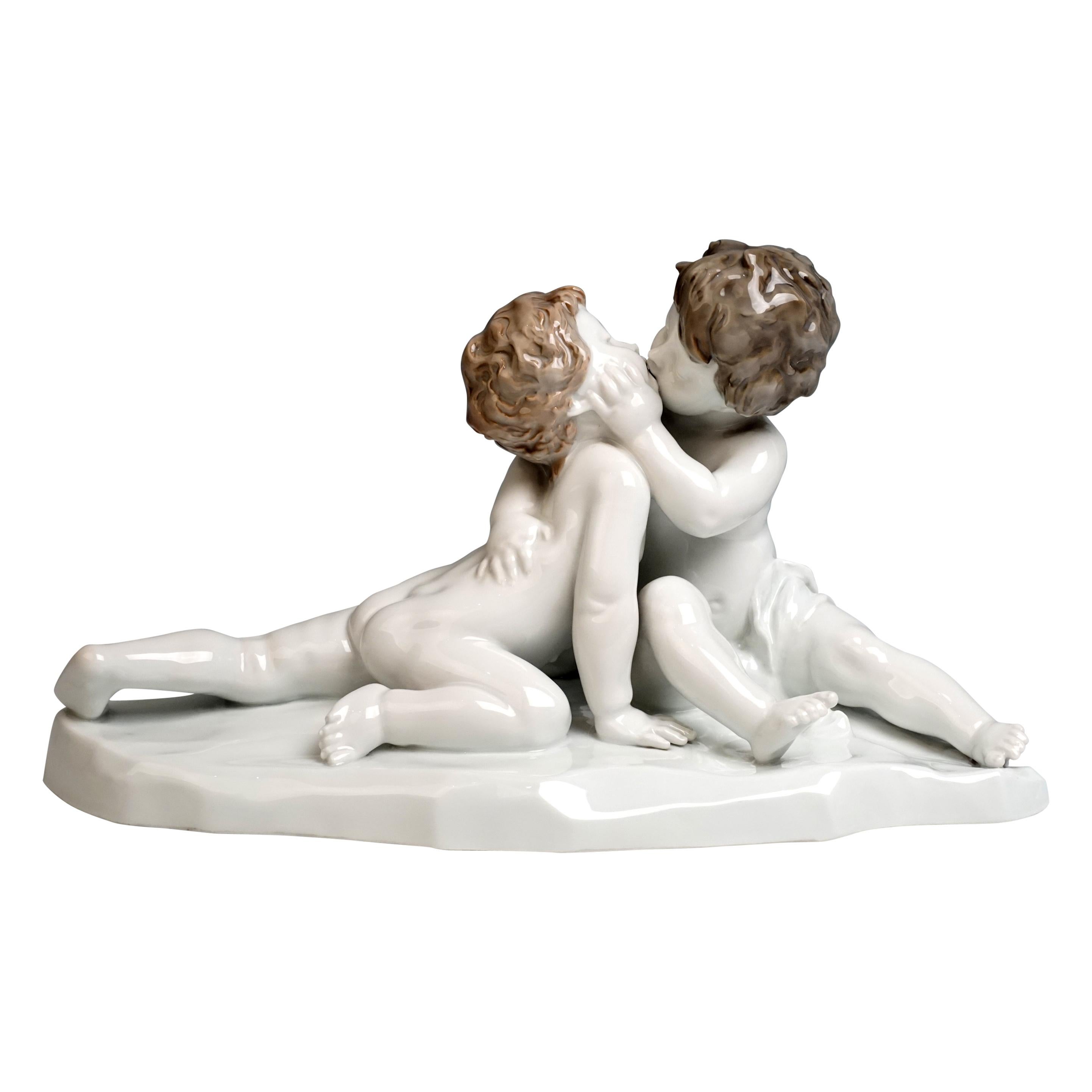 Large Art Deco Figure Group 'Young Love' by J. Limburg Rosenthal, Germany For Sale