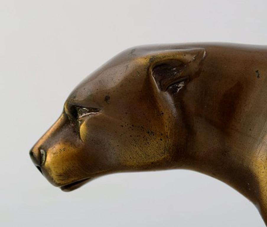 Mid-20th Century Large Art Deco Figure of Two Panthers in Patinated Bronze on Marble Base