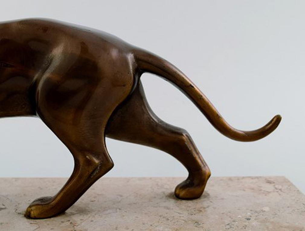 Large Art Deco Figure of Two Panthers in Patinated Bronze on Marble Base (Mitte des 20. Jahrhunderts)