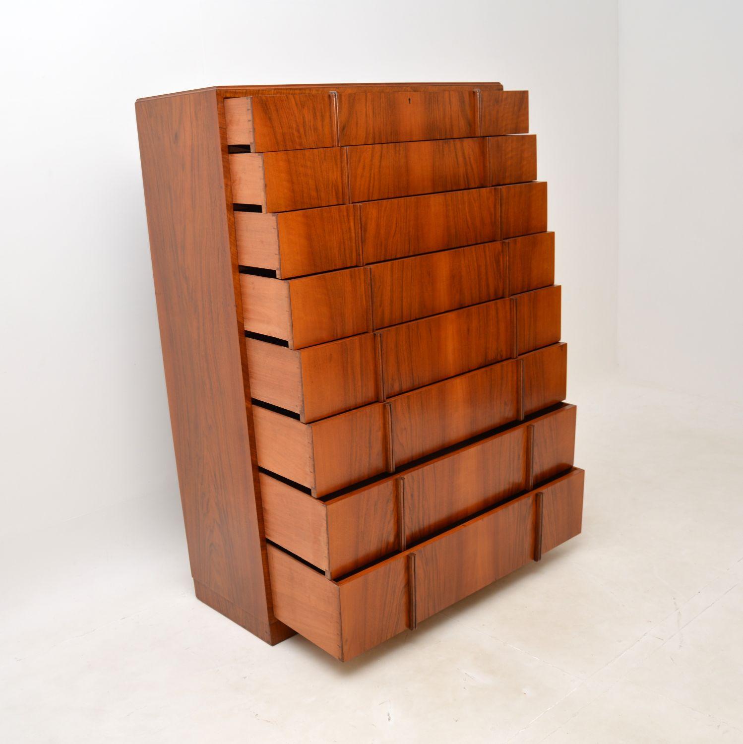 Early 20th Century Large Art Deco Figured Walnut Chest of Drawers
