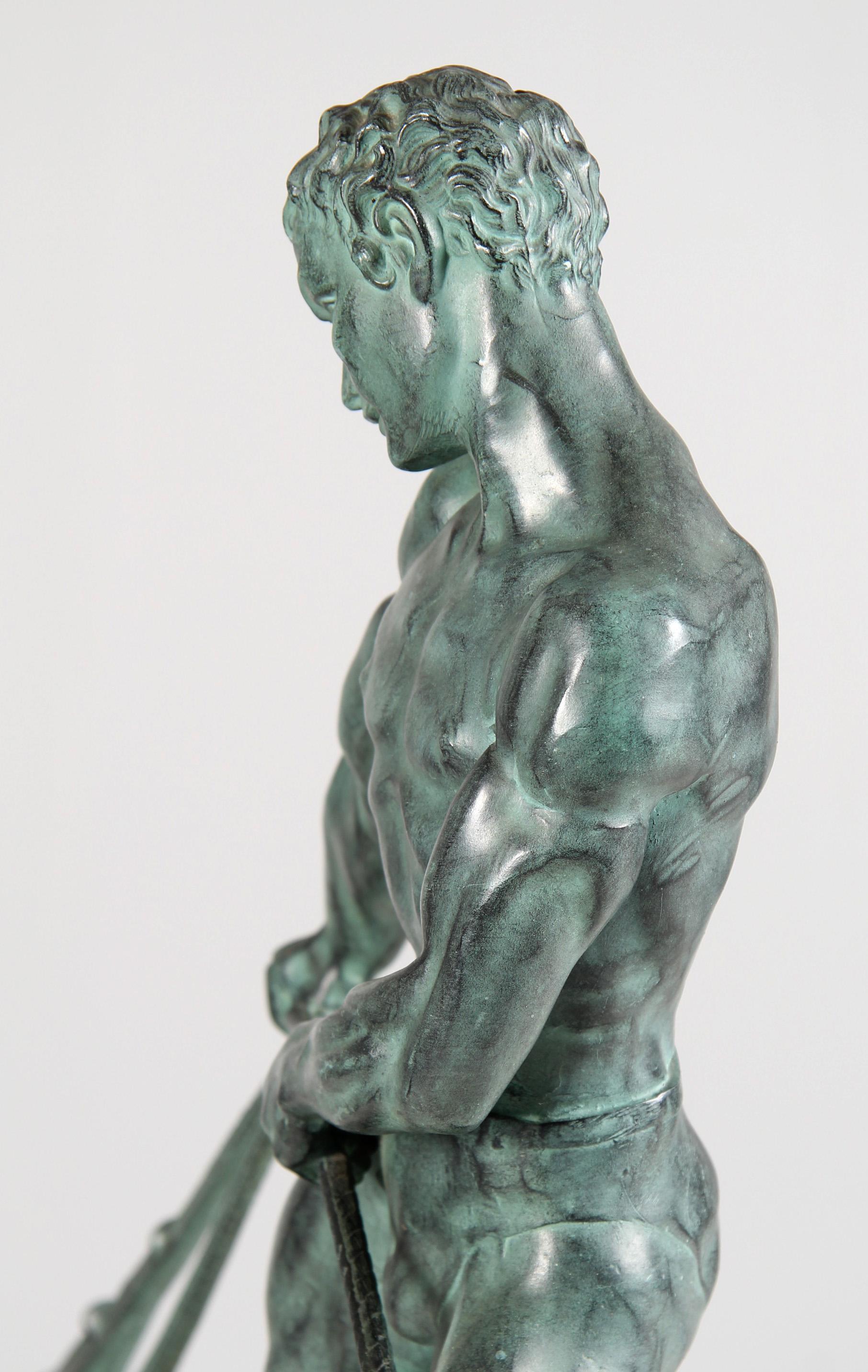 Large Art Deco Fisherman Sculpture In The Style Of Alexandre Ouline 4