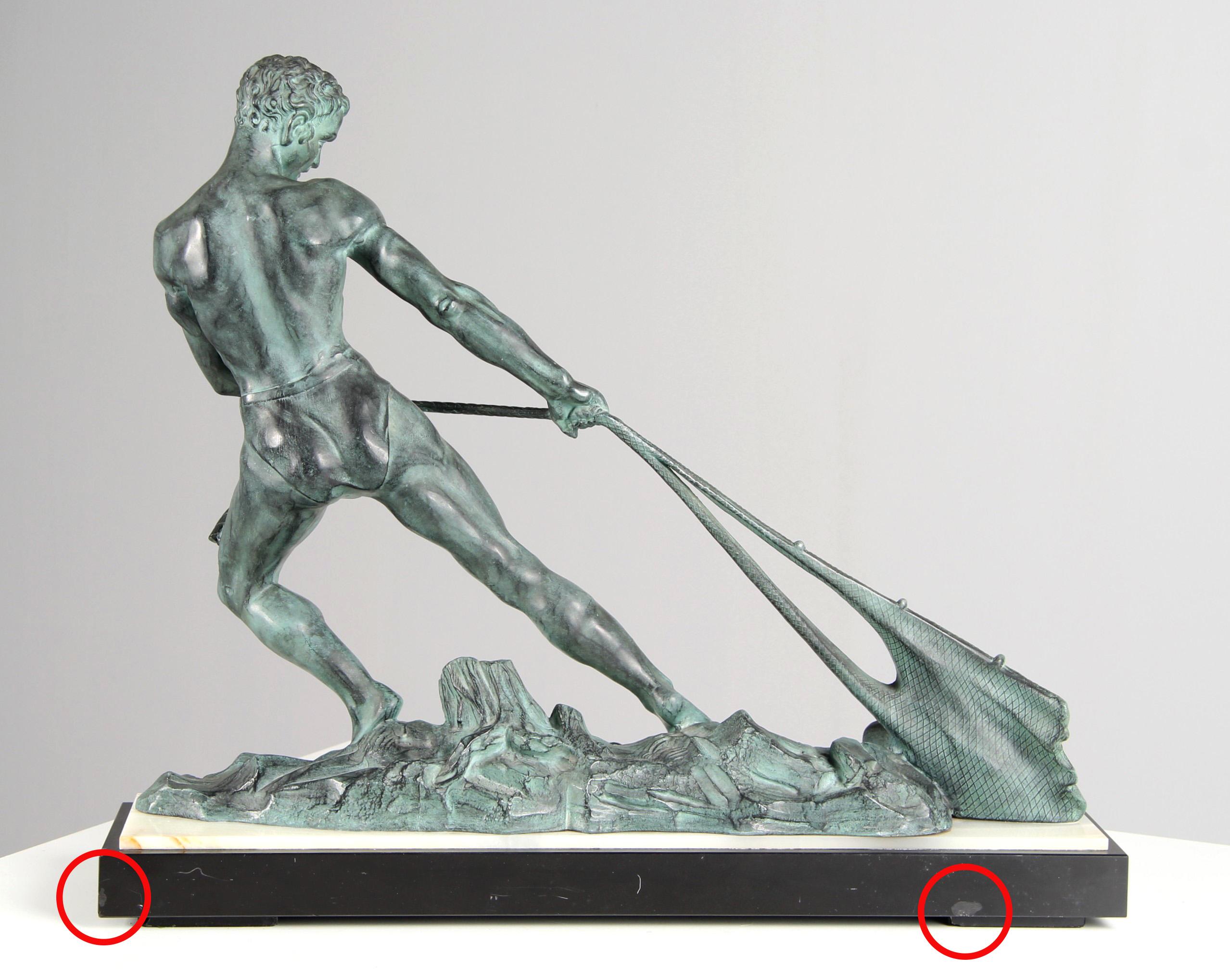 Large Art Deco Fisherman Sculpture In The Style Of Alexandre Ouline 6