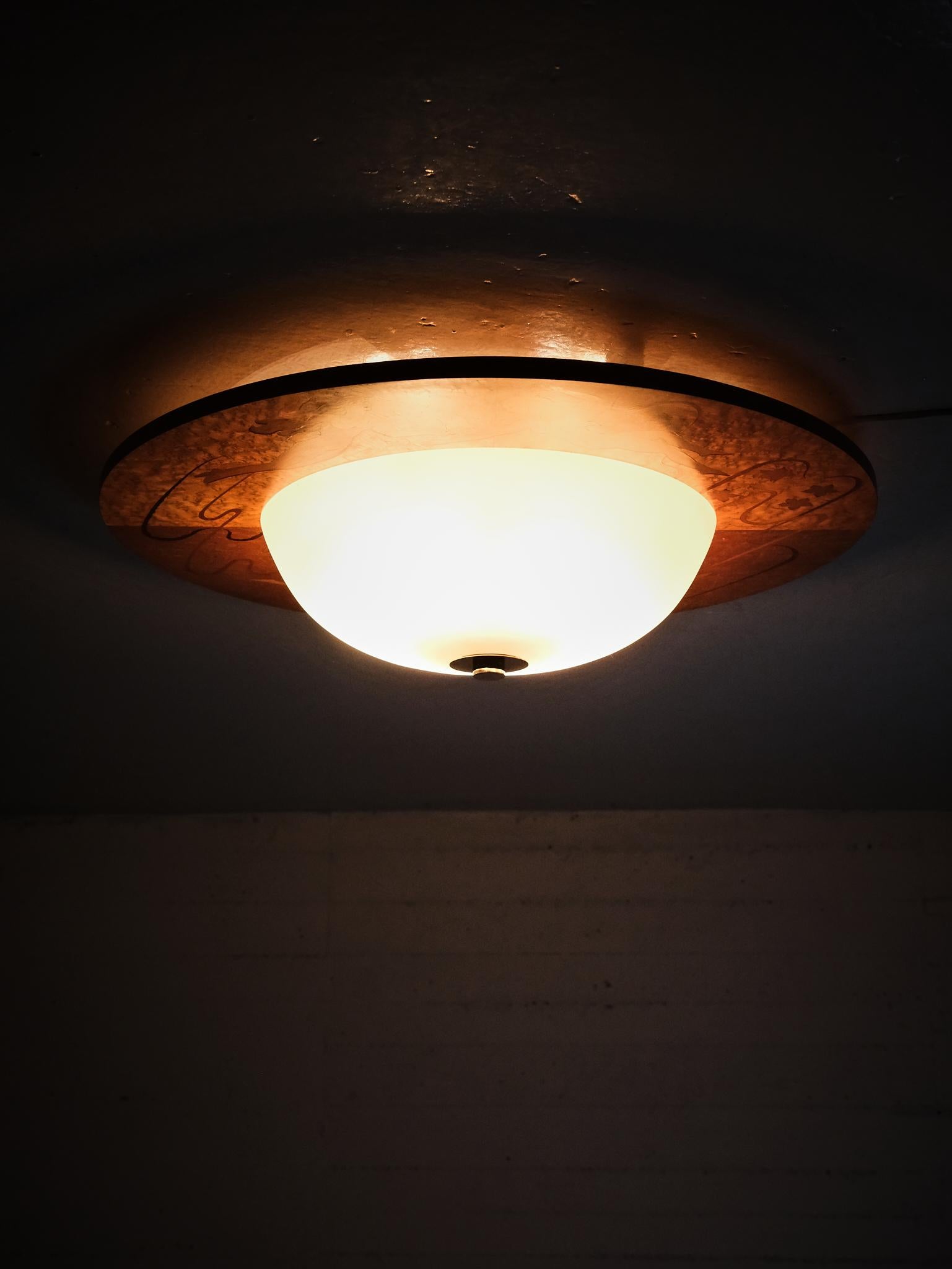Large Art Deco flush mount ceiling lamp by Birger Ekman, Sweden, 1930s For Sale 3