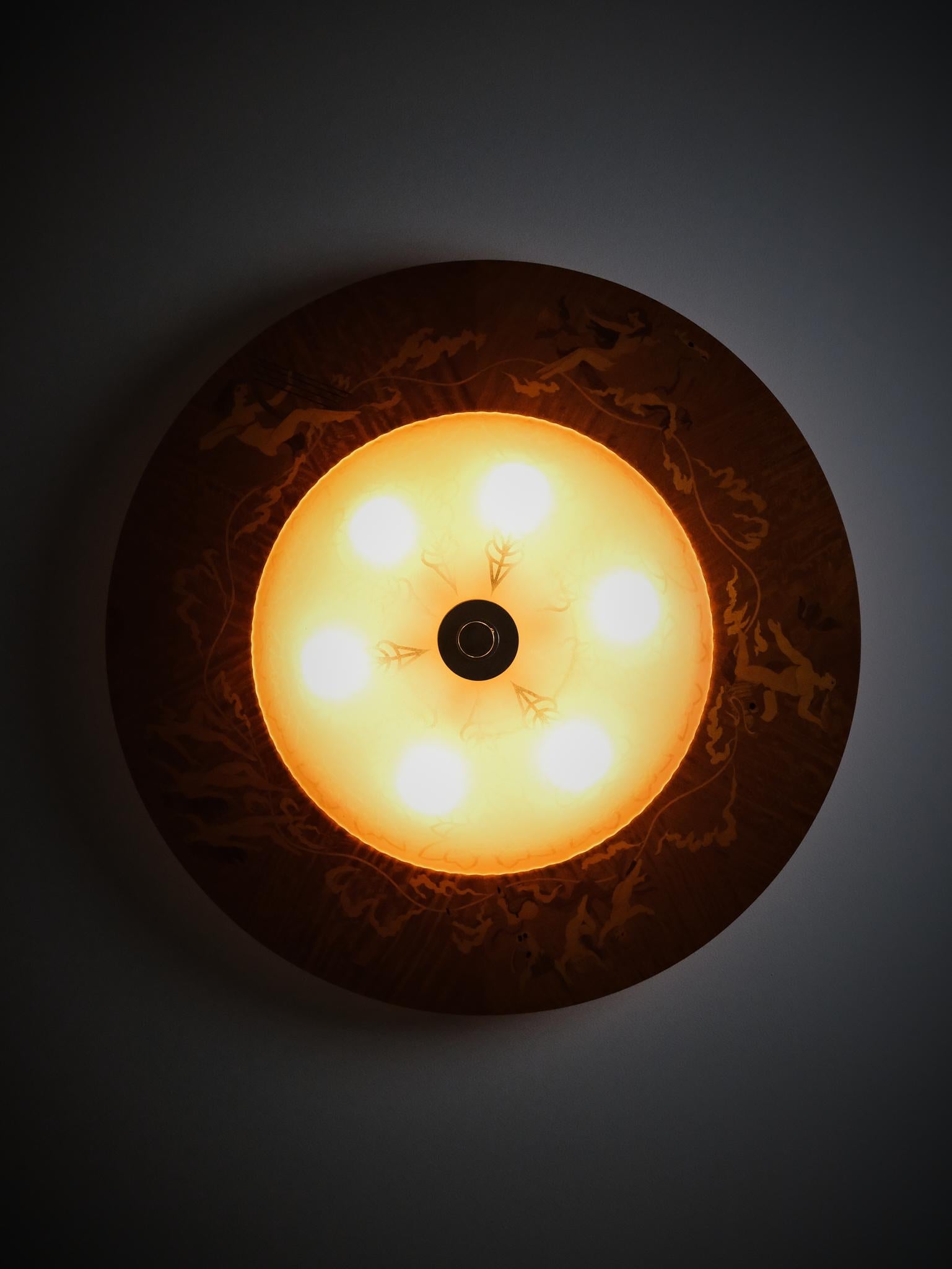 Scandinavian Modern Large Art Deco flush mount ceiling lamp by Birger Ekman, Sweden, 1930s For Sale