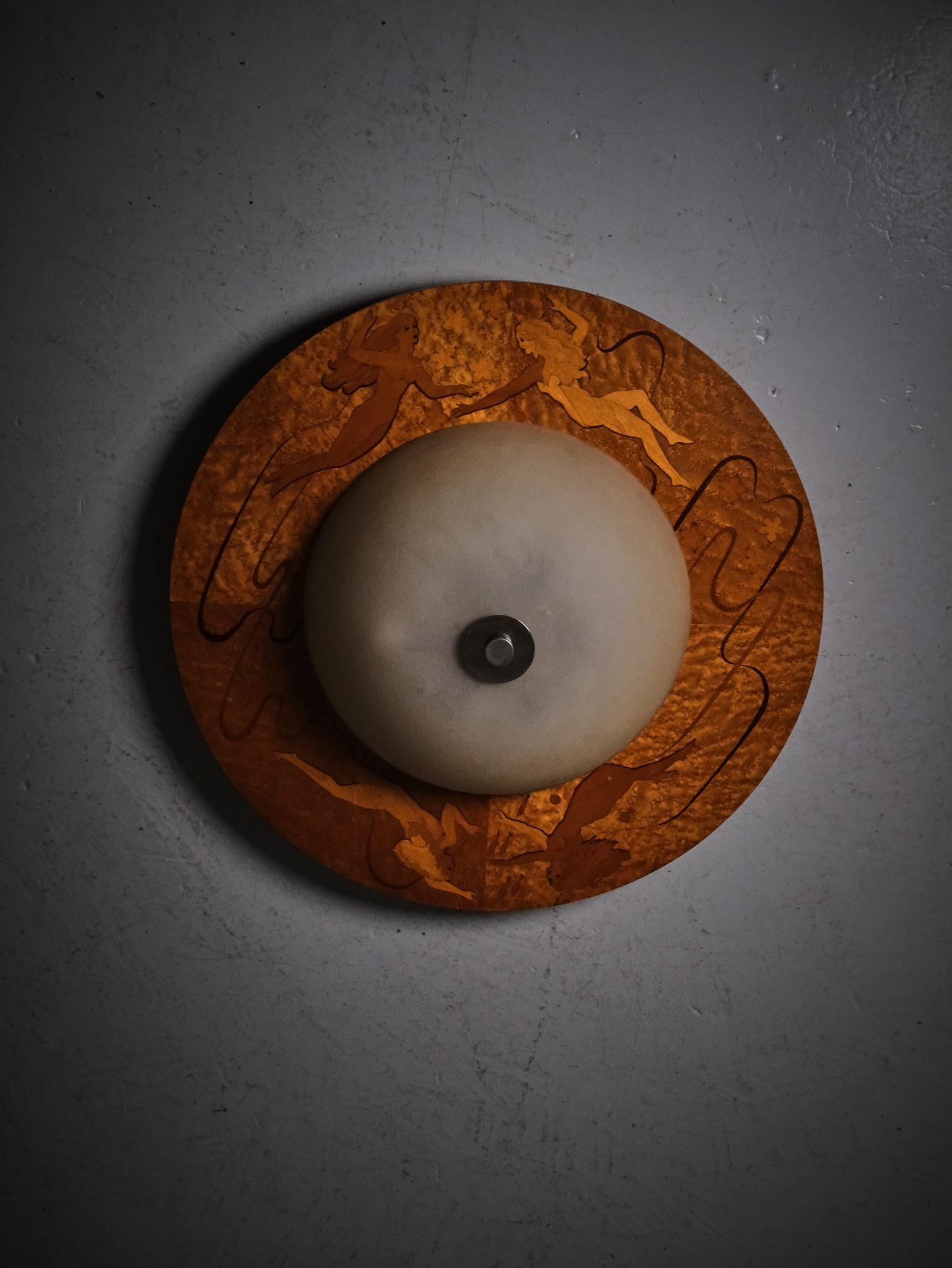 Swedish Large Art Deco flush mount ceiling lamp by Birger Ekman, Sweden, 1930s For Sale