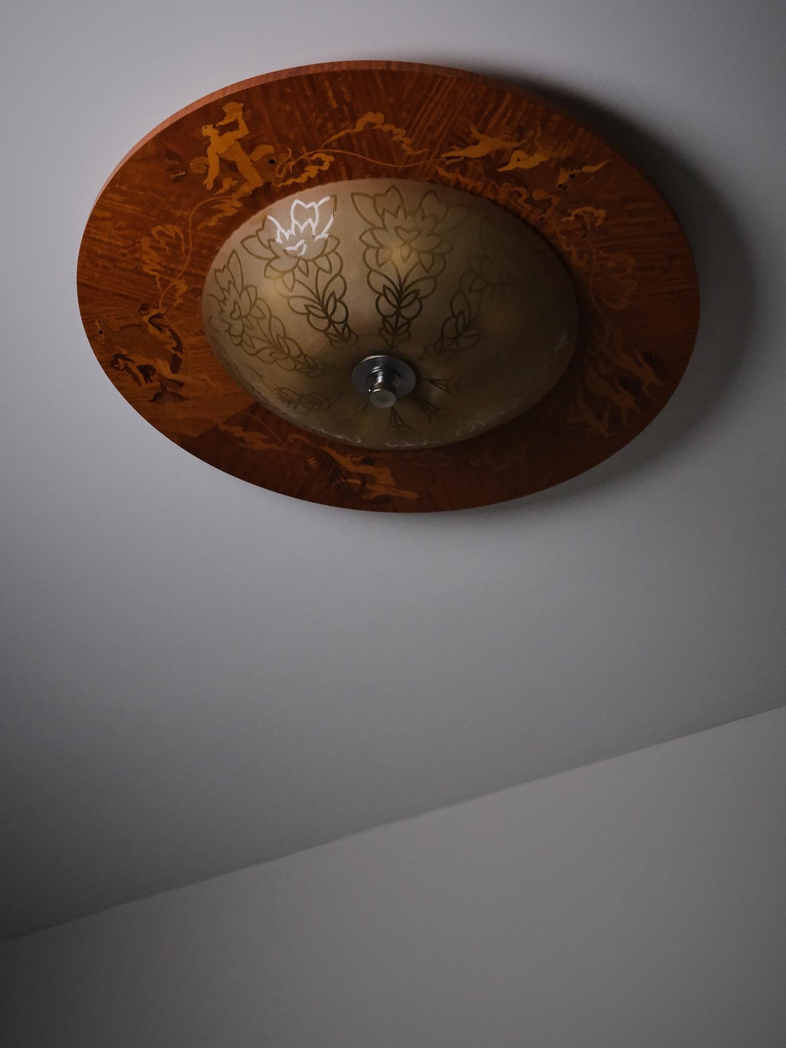 20th Century Large Art Deco flush mount ceiling lamp by Birger Ekman, Sweden, 1930s For Sale