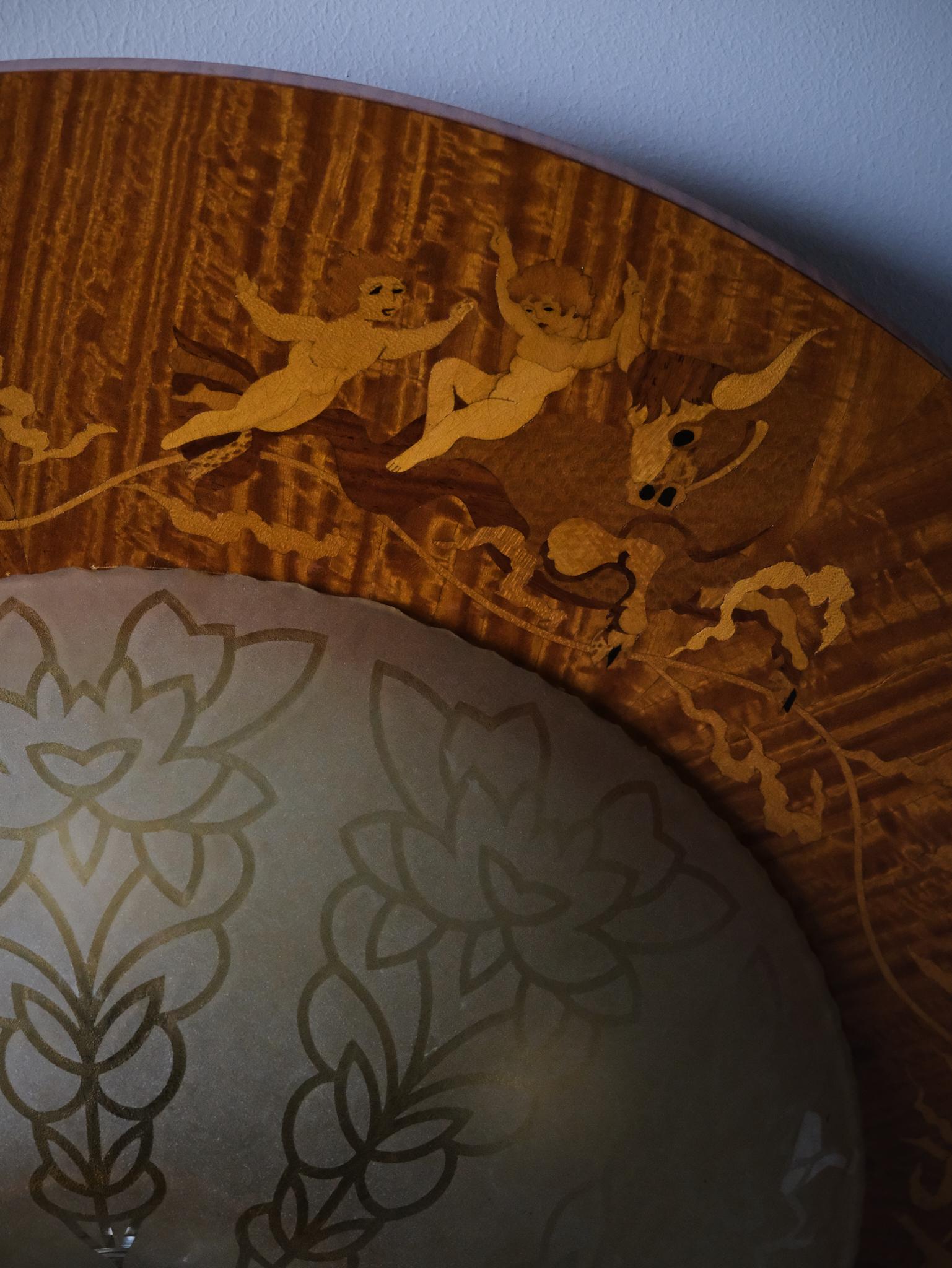 Mahogany Large Art Deco flush mount ceiling lamp by Birger Ekman, Sweden, 1930s For Sale