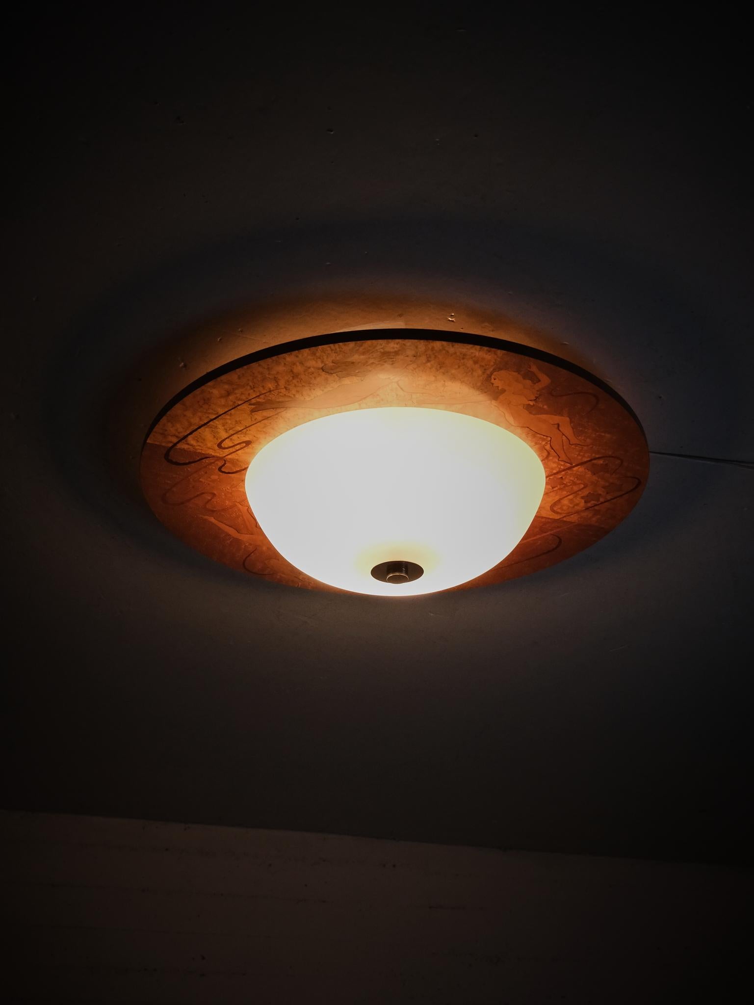 Large Art Deco flush mount ceiling lamp by Birger Ekman, Sweden, 1930s For Sale 1