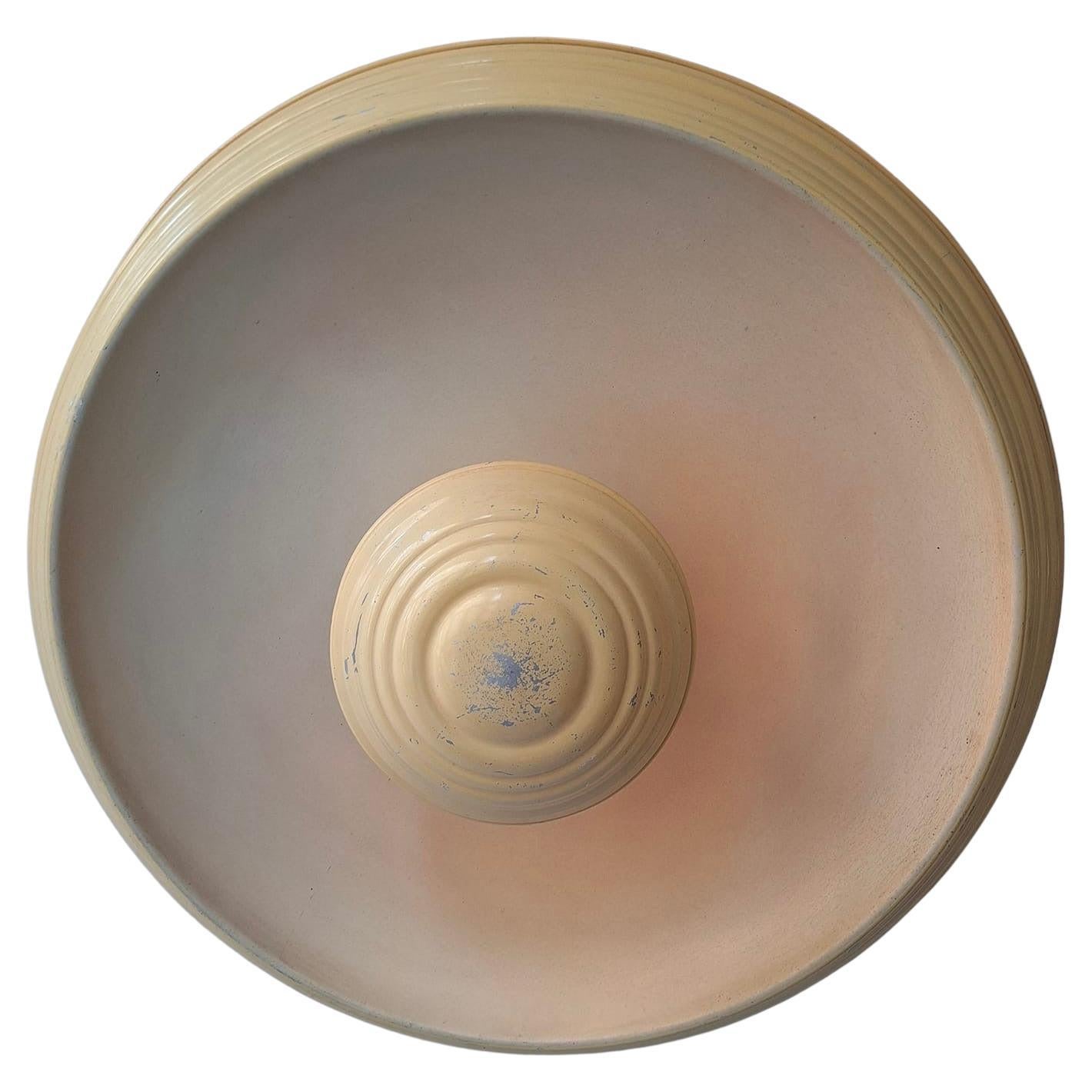 A large round cream-colored art deco ceiling lamp or flush mount.
Belgium, 1920s.

Diameter 31.8