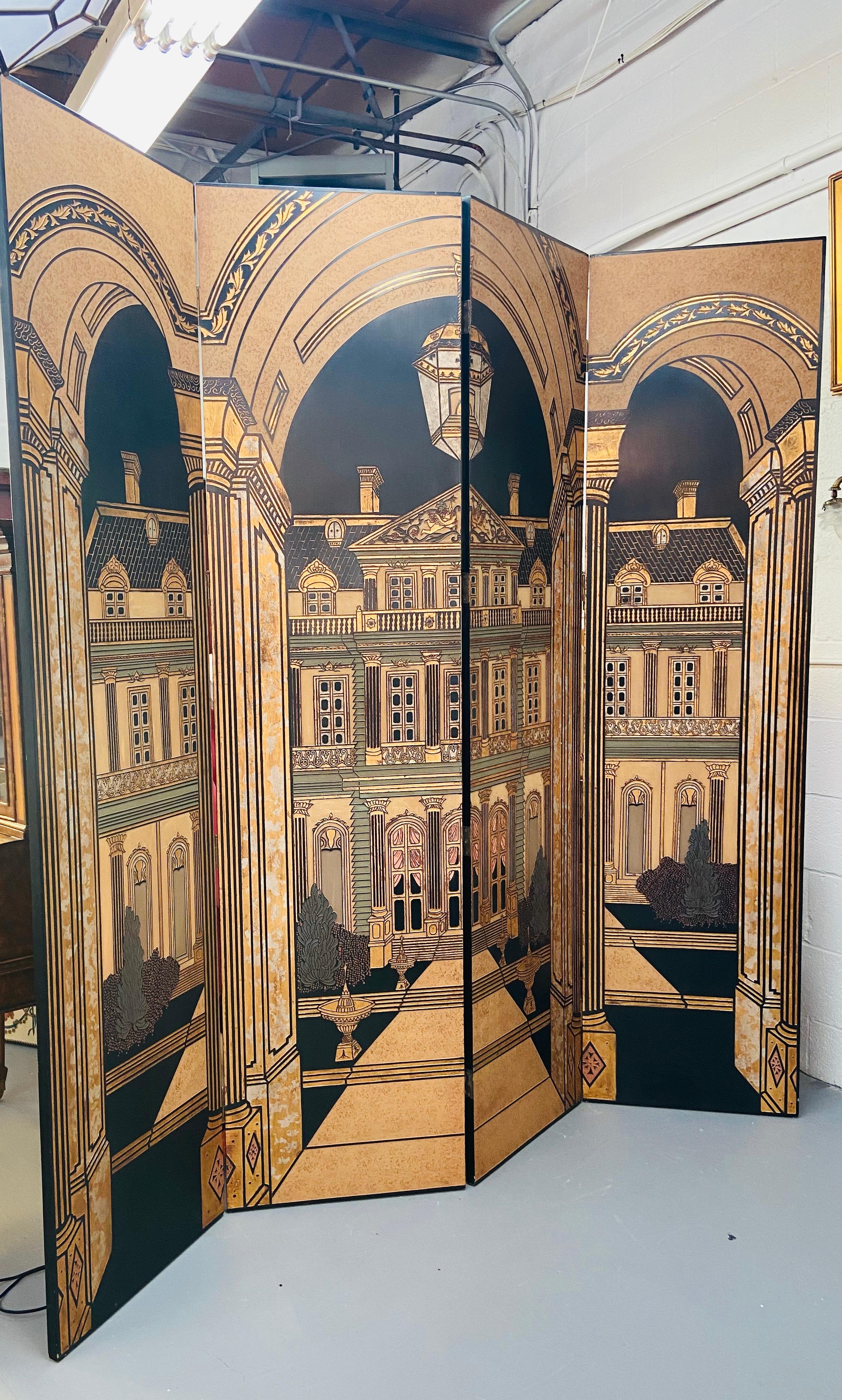 Large Art Deco Folding Screen or Room Divider by Fournier, 4 Panels 12