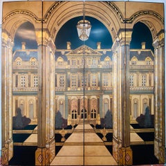 Large Art Deco Folding Screen or Room Divider by Fournier, 4 Panels