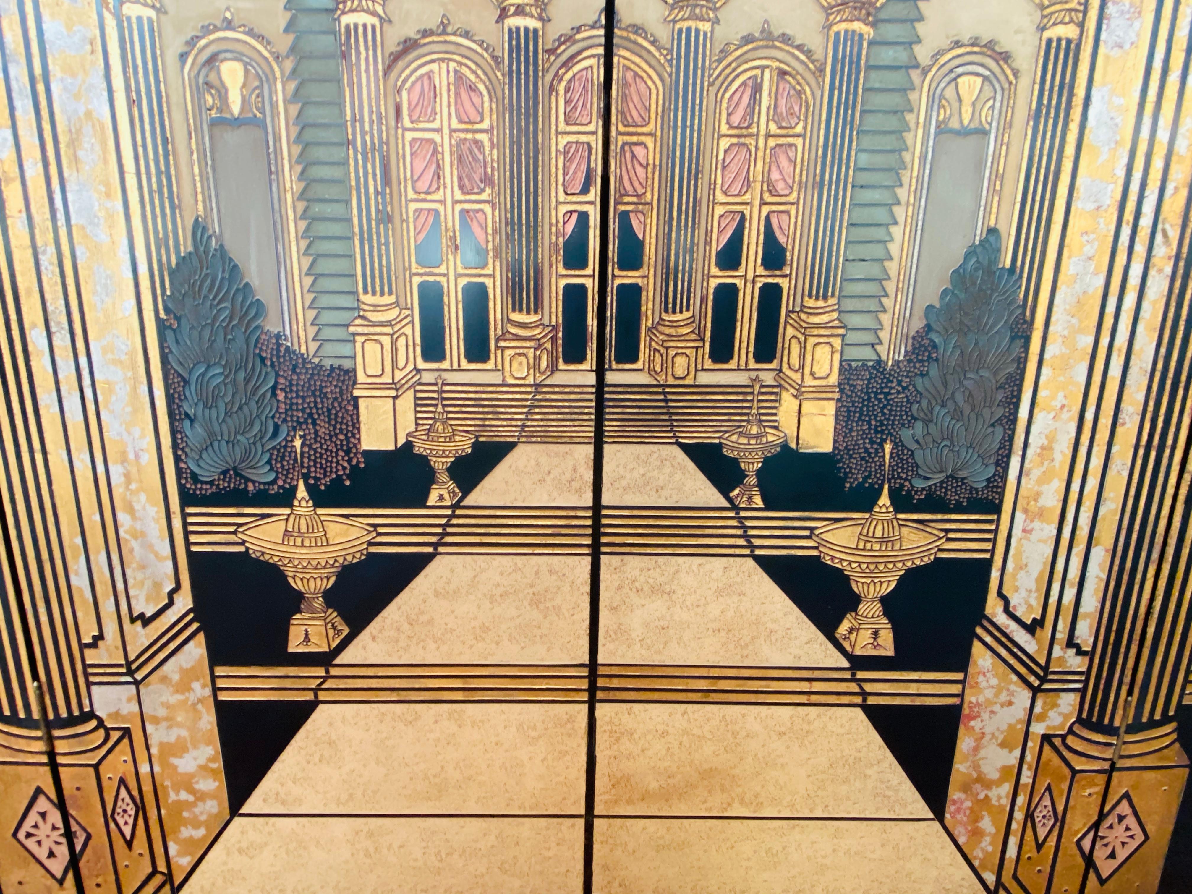 Large Art Deco Folding Screen or Room Divider by Fournier, 4 Panels 3