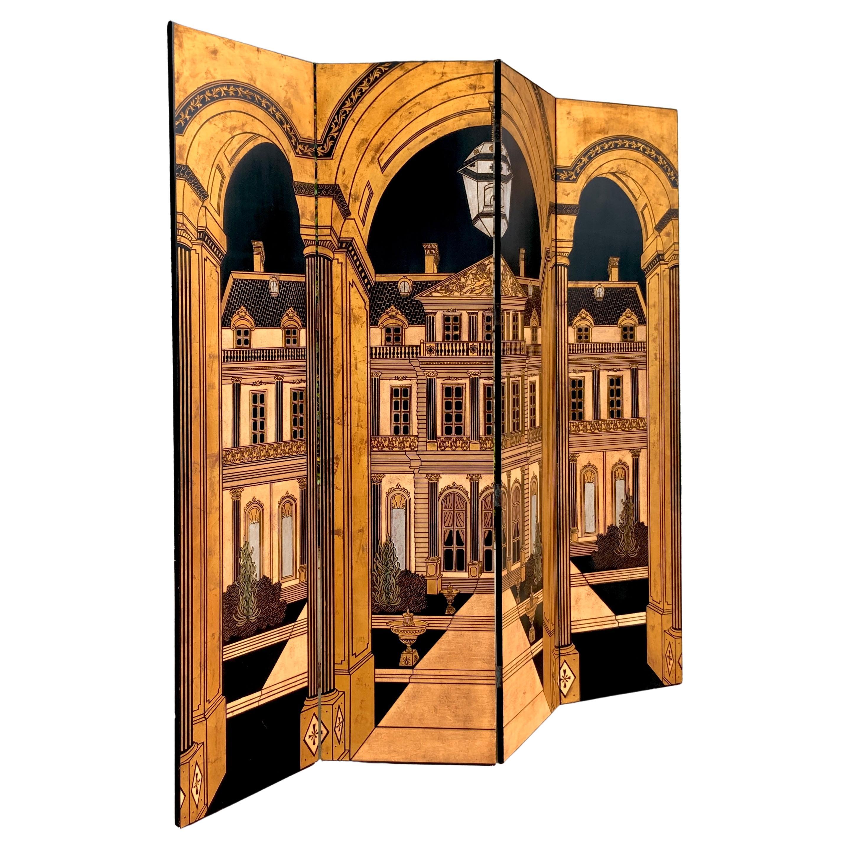 French Large Art Deco Fournier Folding Screen Room Divider Paris