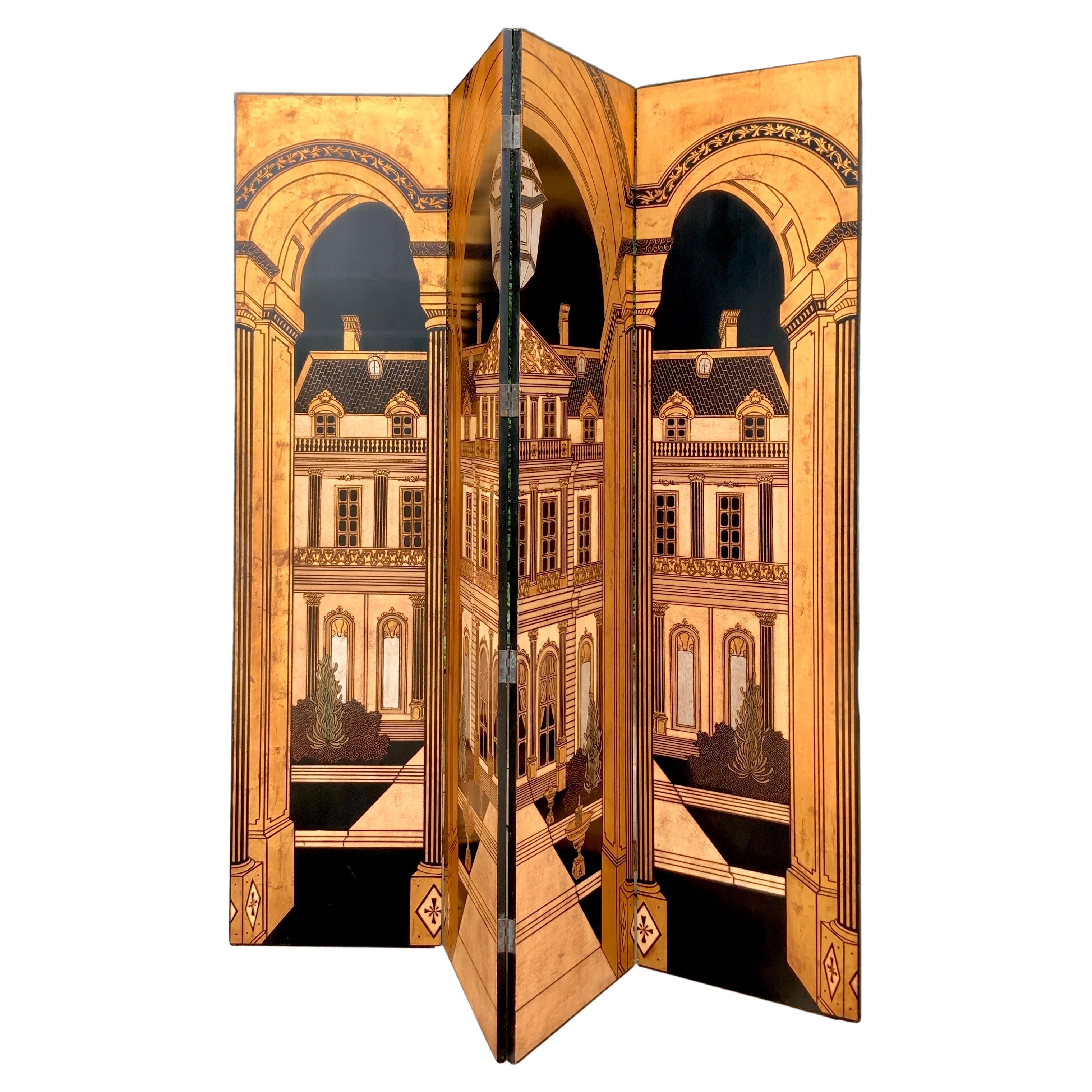 Hand-Crafted Large Art Deco Fournier Folding Screen Room Divider Paris