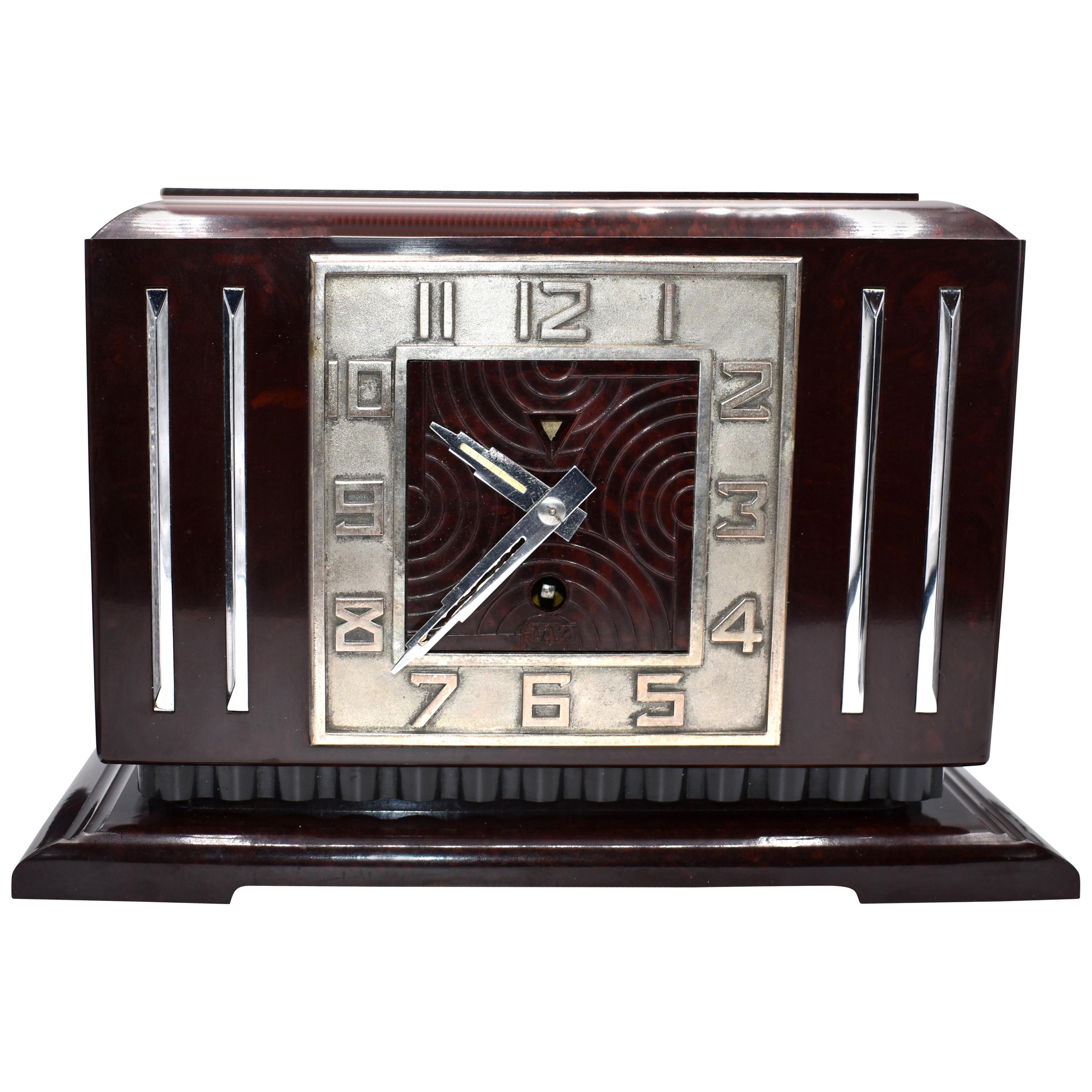Large Art Deco French Bakelite Mantle Clock by JAZ, circa 1930s