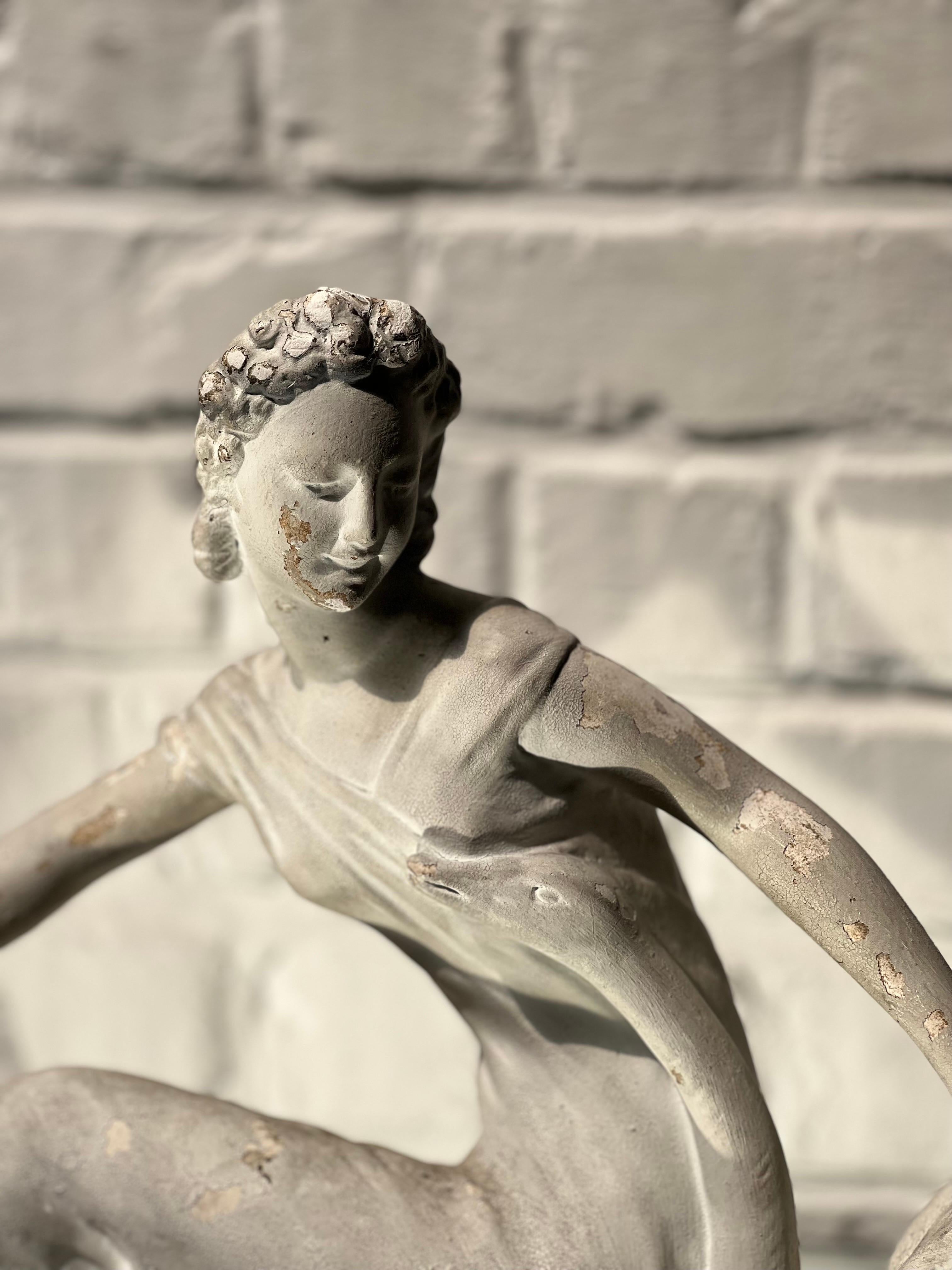 20th Century Large Art Deco French Woman with a Swan, France 1930:40s, Plaster with Patina For Sale