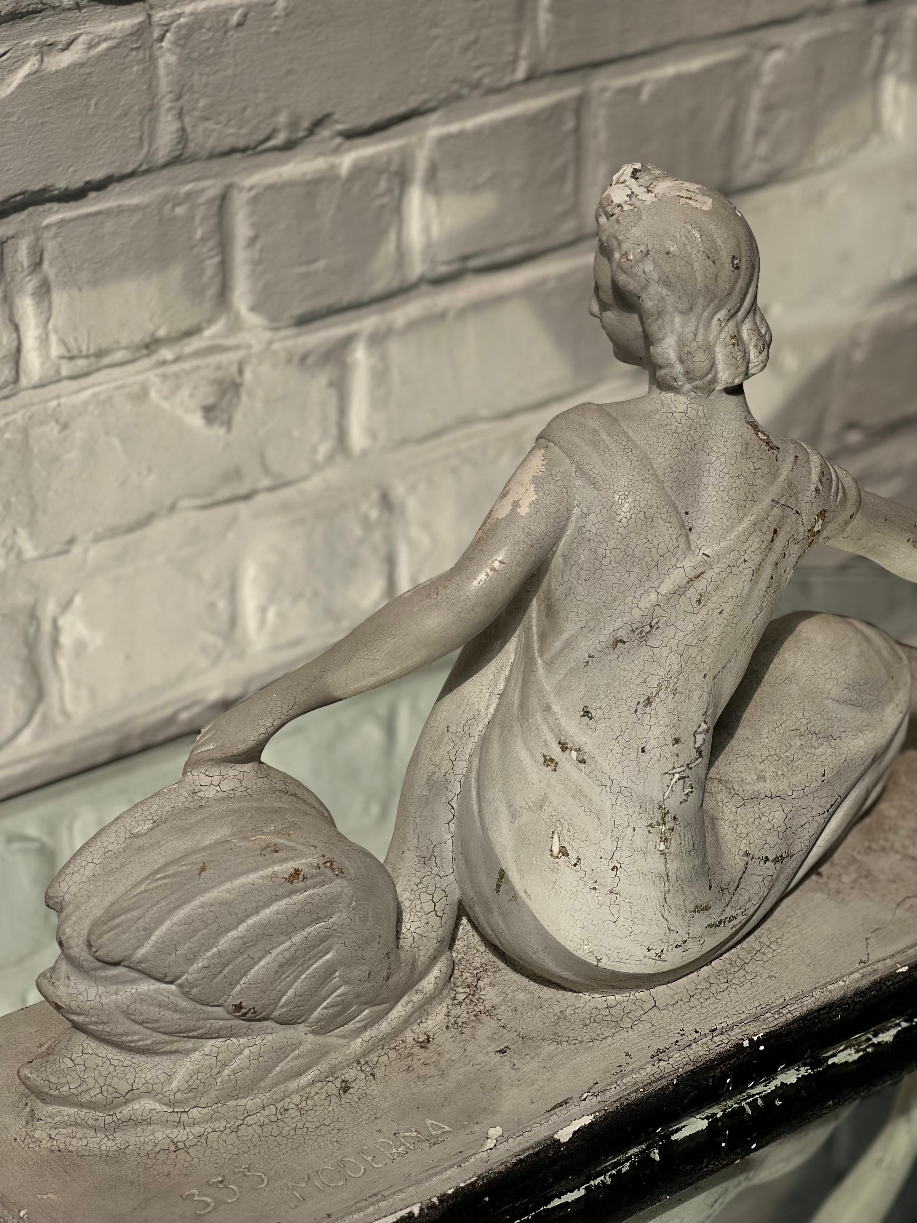 Large Art Deco French Woman with a Swan, France 1930:40s, Plaster with Patina For Sale 1